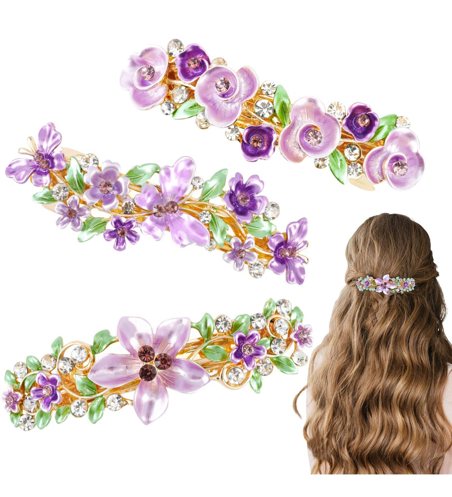 WHAVEL 3PCS Flower Hair Barrettes - French Barrettes for Women - Large Butterfly Fancy Hair Clips - Perfect for Thick & Fine Hair - Purple - Buy Online on GoSupps.com