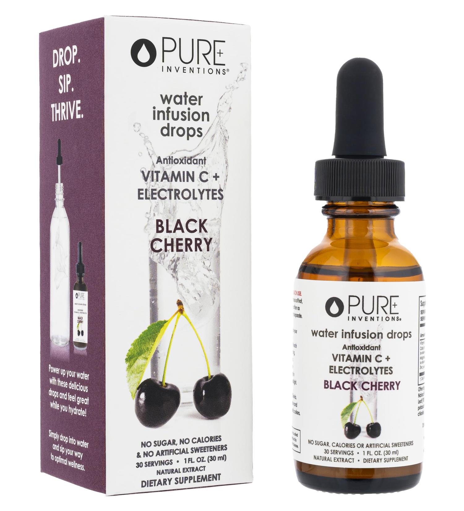 Buy Pure Inventions Antioxidant Vitamin C + Electrolytes - Black Cherry Water Infusion Drops - Sugar-Free Zero Calories 30 Servings - Buy Online on GoSupps.com
