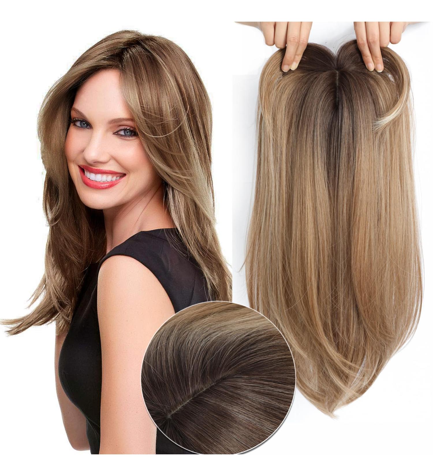 18 Ombre Brown Blonde Hair Topper for Women - Natural Straight Hair Piece for Thinning Hair - Extra Volume, Super Soft Feel - Buy Online on GoSupps.com