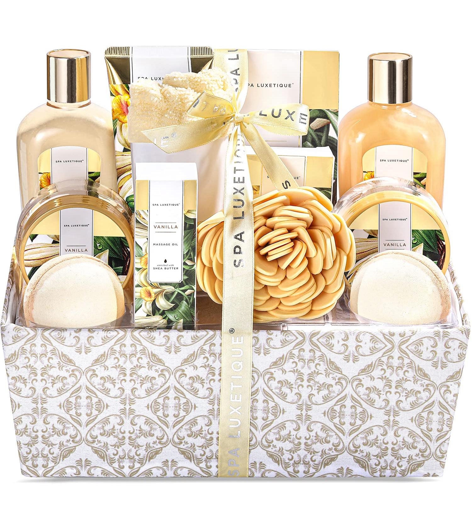 Spa Luxetique Vanilla Scented Bath Set for Women - 12 Pc Relaxing Spa Gift Basket with Essential Oils and Bath Salts - Buy Online on GoSupps.com