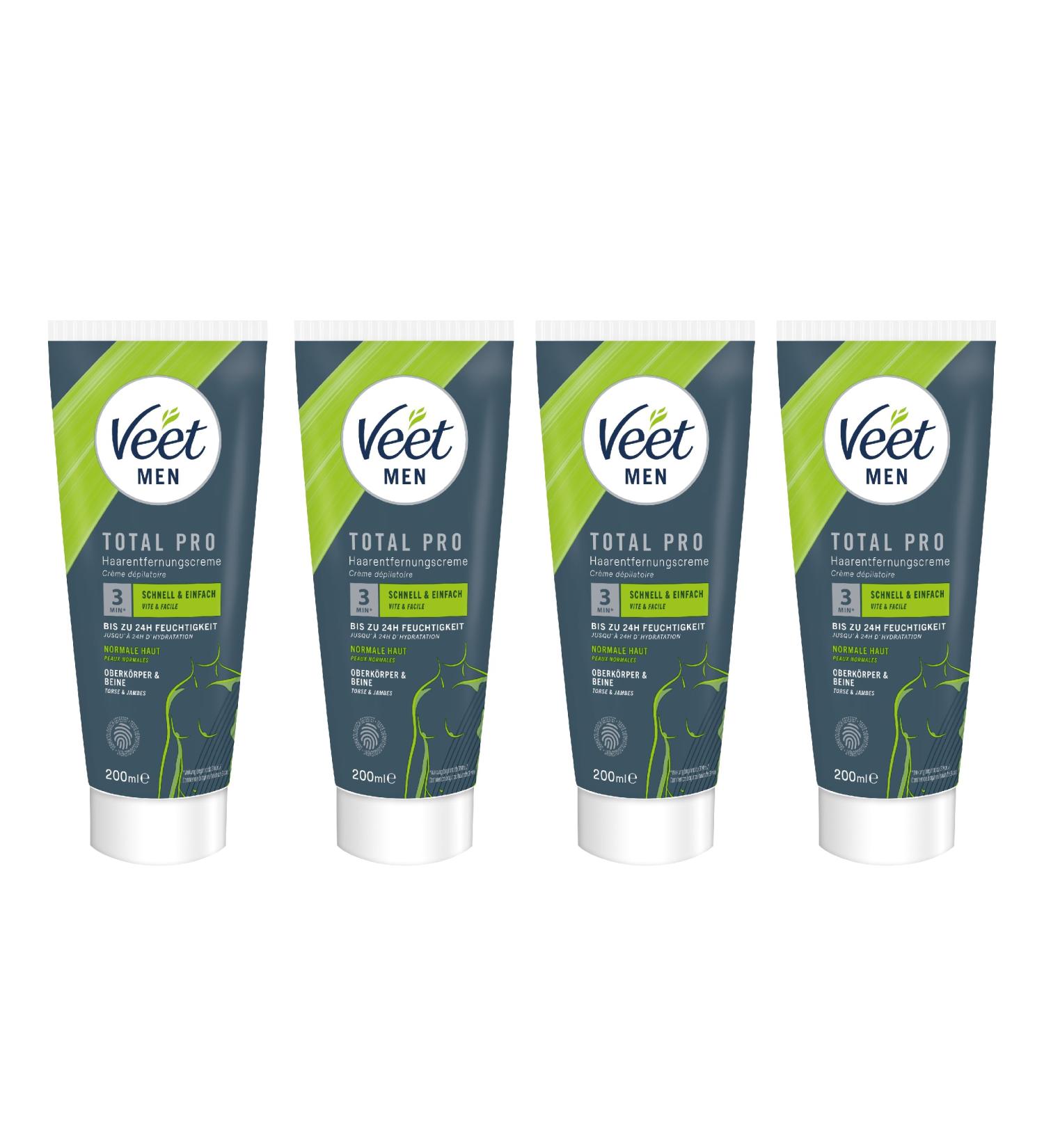 Veet Hair Removal Cream for upper body and legs hair removal cream for men hair removal in 510 minutes 4 x 200 ml tube and spatula - Buy Online on GoSupps.com