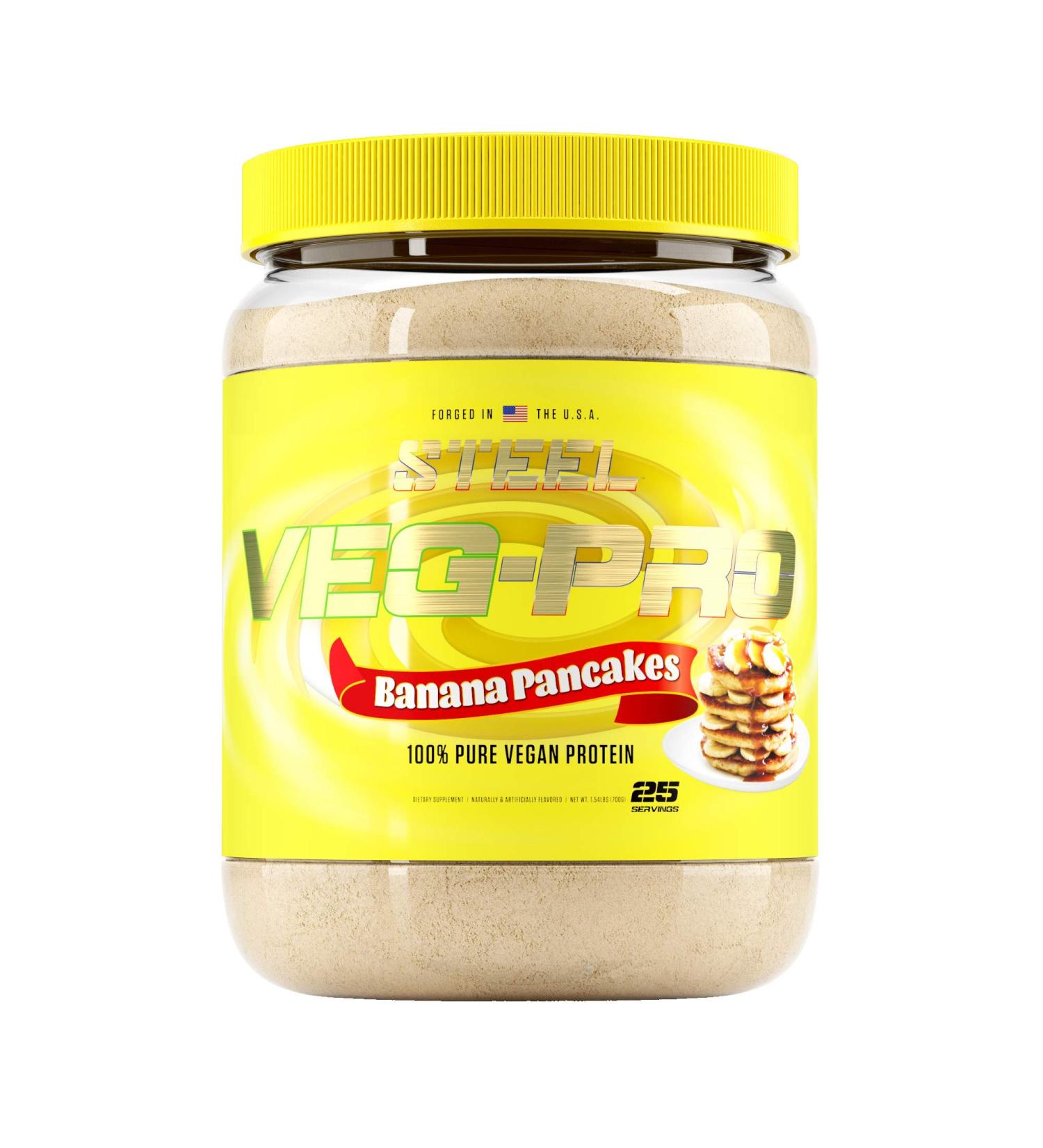 Steel Supplements Veg-PRO Vegan Protein Powder Banana Pancakes - 25 Servings (1.65lbs) | Organic, Gluten Free, Non-Dairy, Low Carb Formula with BCAA Amino Acids - Buy Online on GoSupps.com