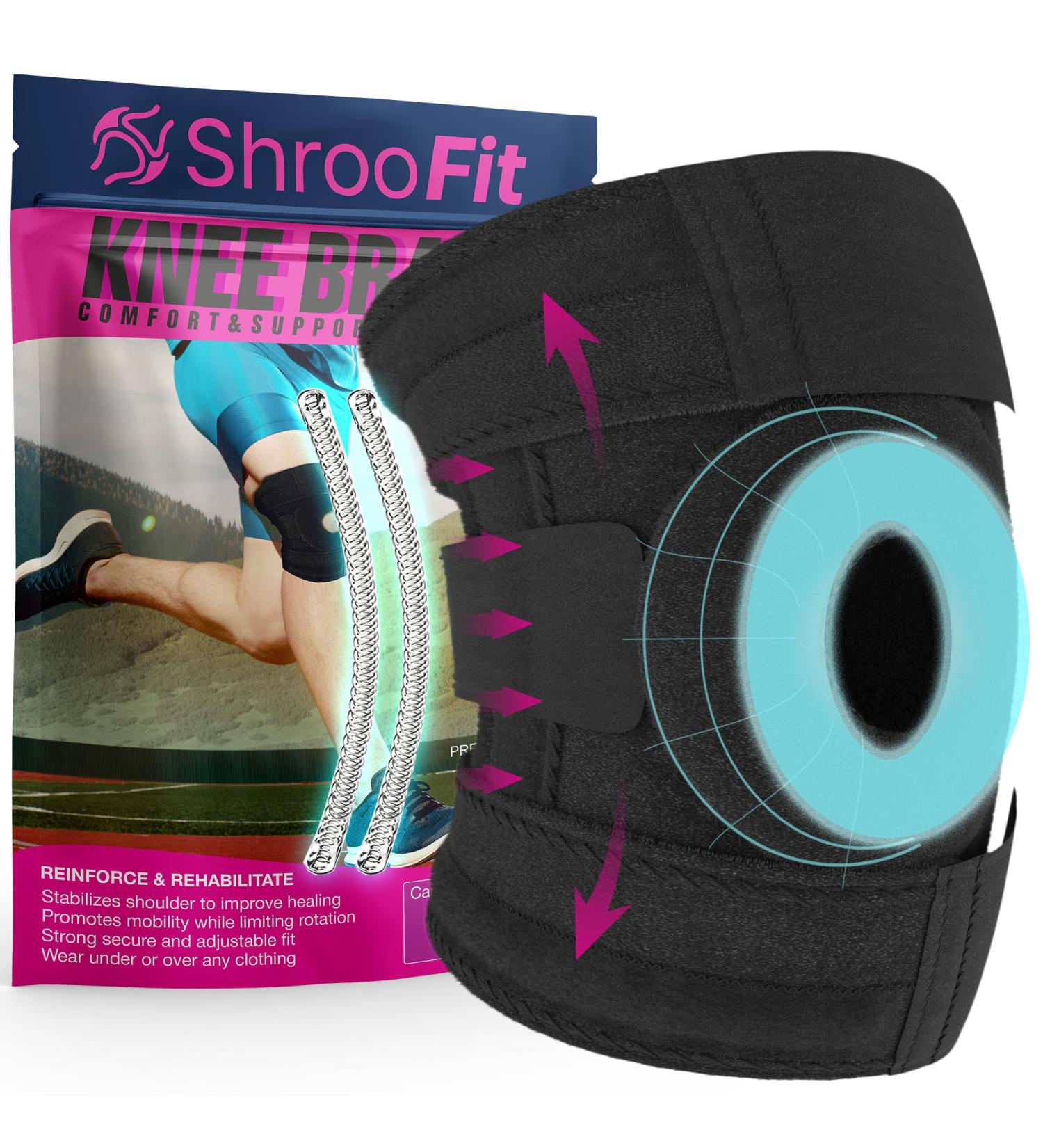 Knee Brace with Side Stabilizers for Pain Relief | Adjustable Patellar Support for Men & Women - Ideal for Running Meniscus Tear & Arthritis | One Size Fits 17-23 Inches - Buy Online on GoSupps.com