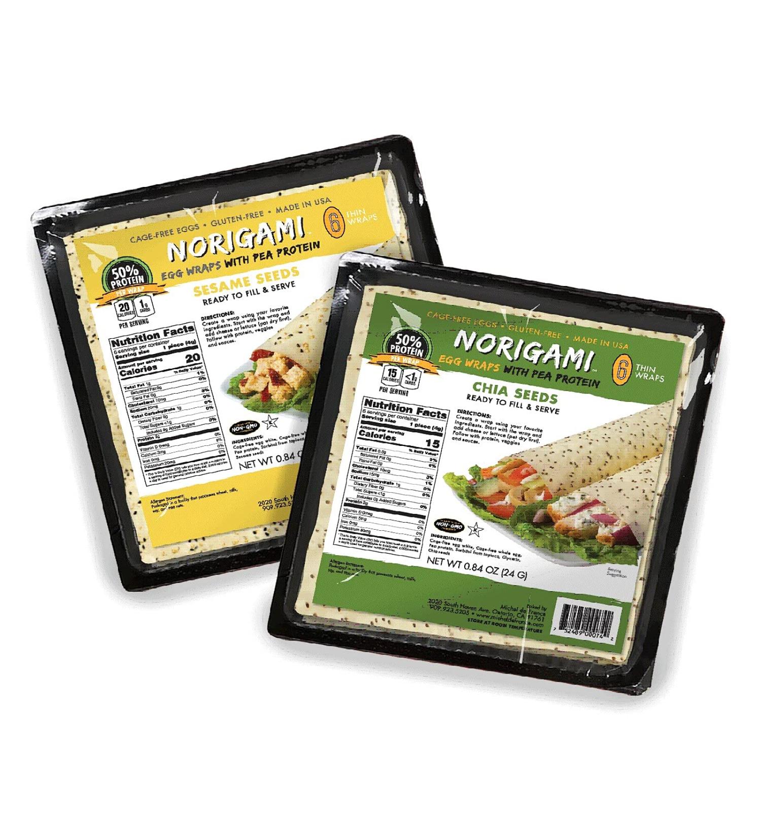 Norigami Pea Wraps with Sesame & Chia Seeds | Low Carb, High Protein, Vegetarian | Gluten-Free & Non-GMO | Ready-to-Fill & Serve | 6 Wraps Per Pack | Thin & Healthy | 2 Packs - Buy Online on GoSupps.com