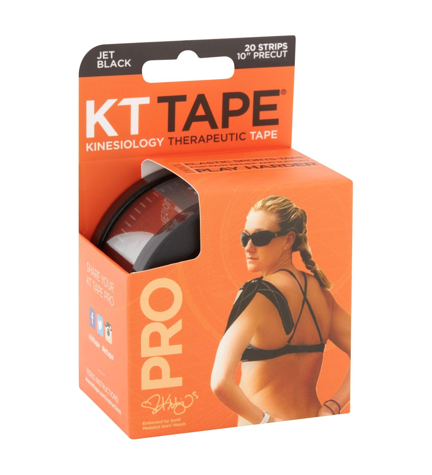 KT Tape Pro Synthetic Kinesiology Therapeutic Sports Tape - 20 Precut Strips, Jet Black - Buy Online on GoSupps.com