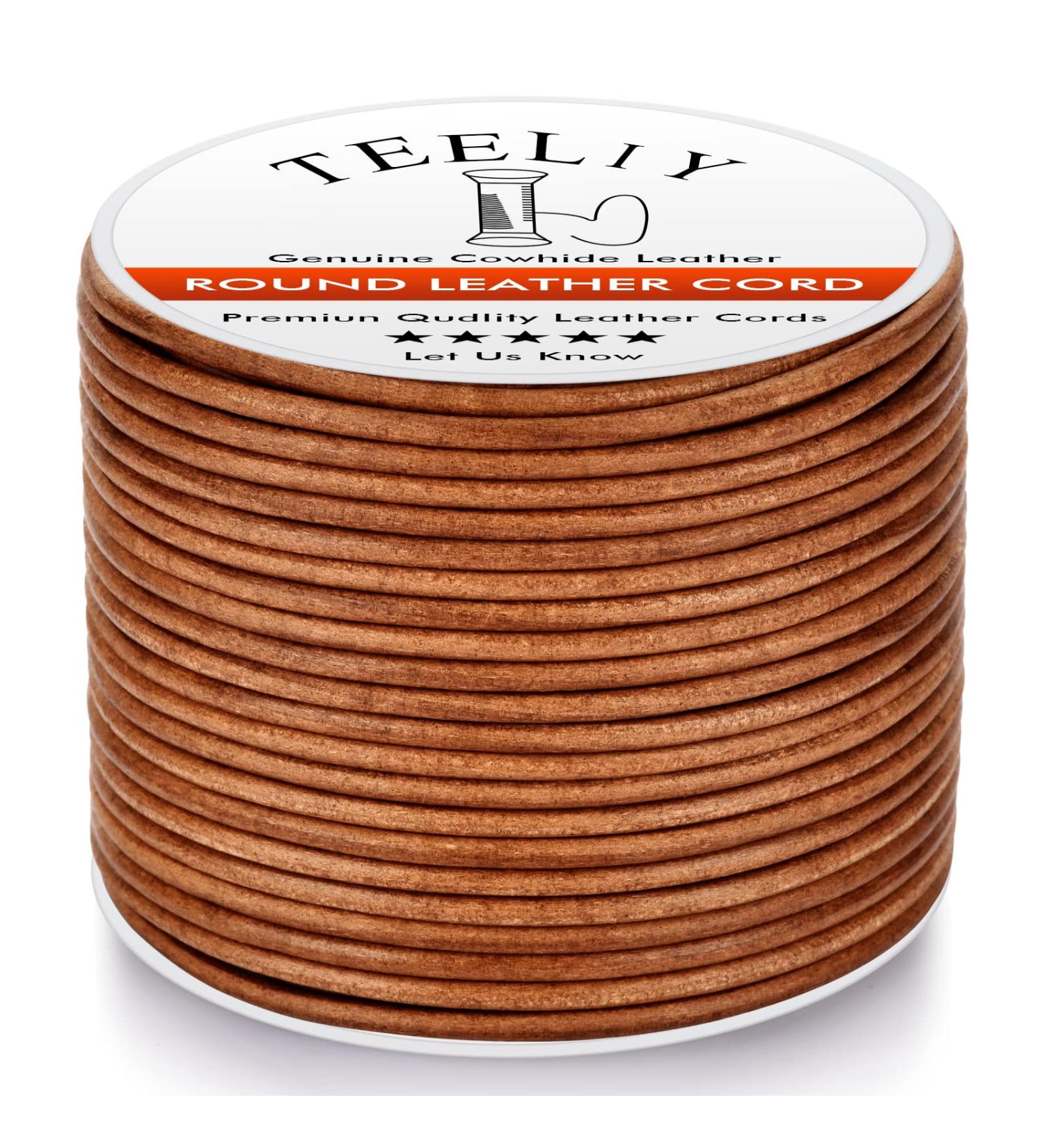 Teeliy 2.0mm Round Genuine Cowhide Leather Cord for Jewelry Making and Crafts - Natural Full Grain Leather String for Kumihimo Braiding and Necklaces - Buy Online on GoSupps.com