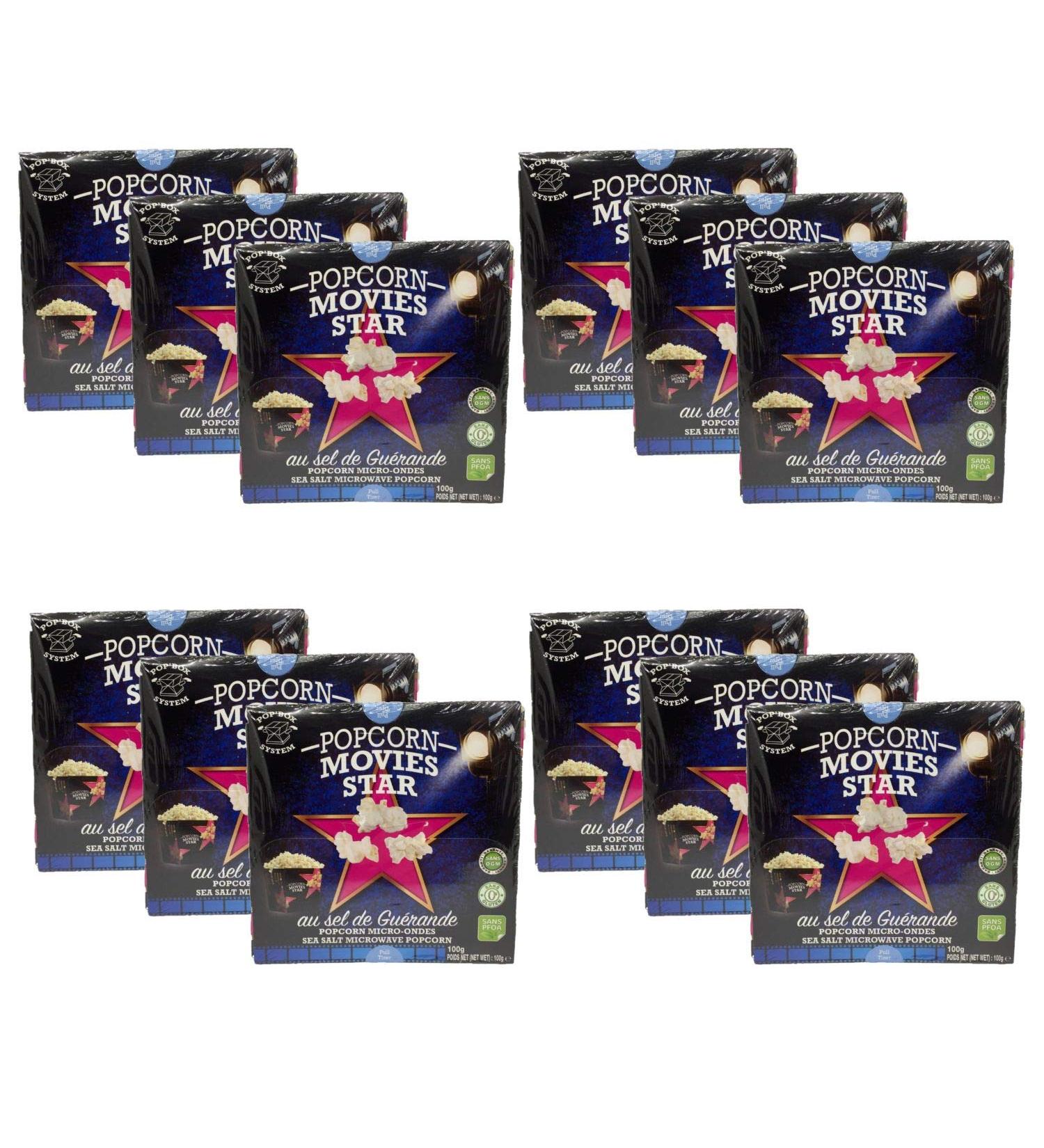 Set of 12 Popcorn Salt of Guérande Microwave Movies Star 100 g Box