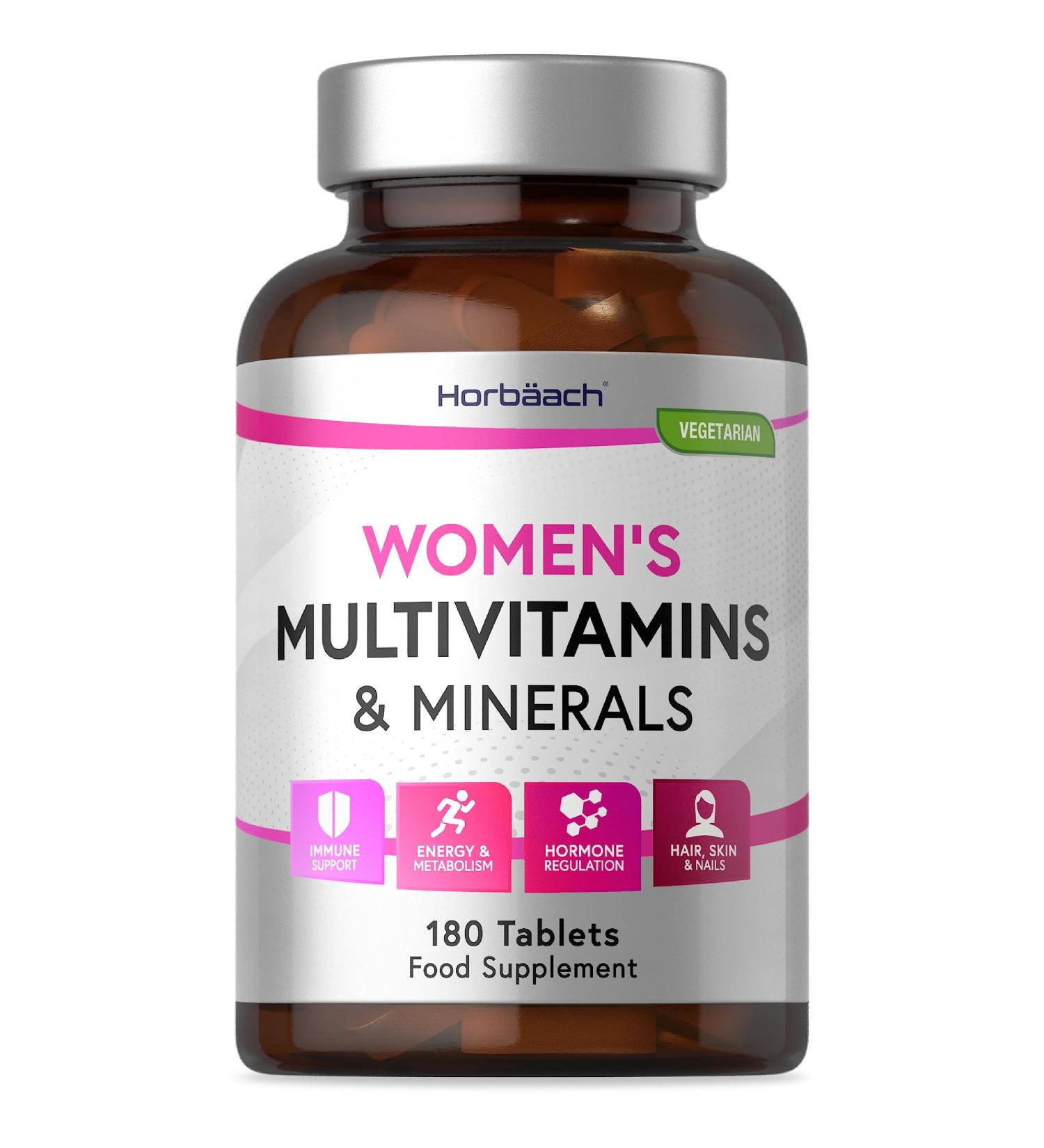 Women's Multivitamins with Iron, Calcium, Biotin, Folic Acid, Vitamins D3, B3, B6 & B5 | 180 Vegetarian Tablets by Horbaach - Buy Online on GoSupps.com