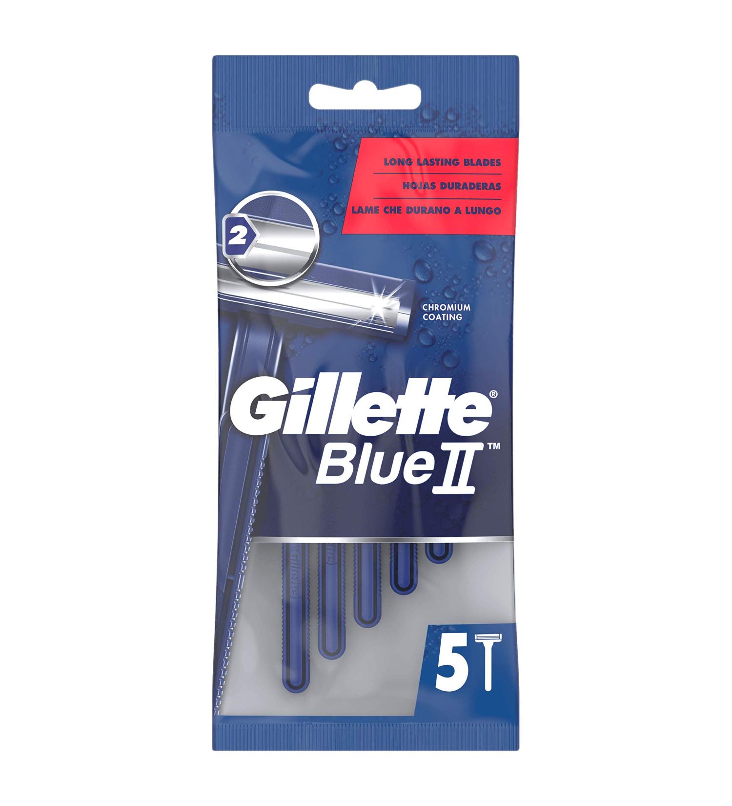 Gillette BlueII Men's Disposable Razors - Pack of 5 - 2-Blade Fixed Head - Buy Online on GoSupps.com