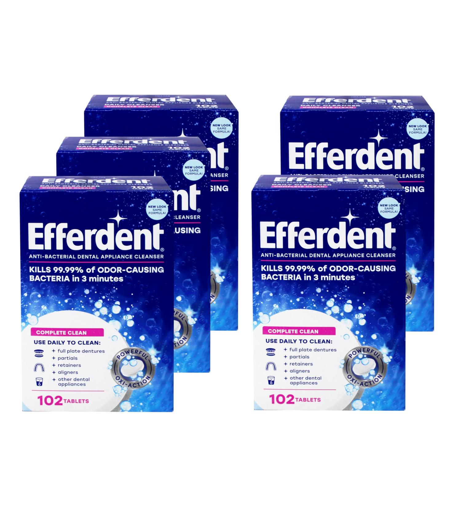 Efferdent Anti-Bacterial Dental Appliance Daily Cleanser Complete Clean 102 Tablets - 5 Pack - Buy Online on GoSupps.com
