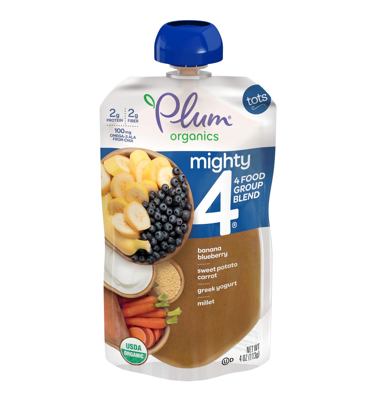 Plum Organics Mighty 4 Baby Food Pouch | Banana, Blueberry, Sweet Potato | Organic Squeeze | 6 Pack (4 oz) - Buy Online on GoSupps.com