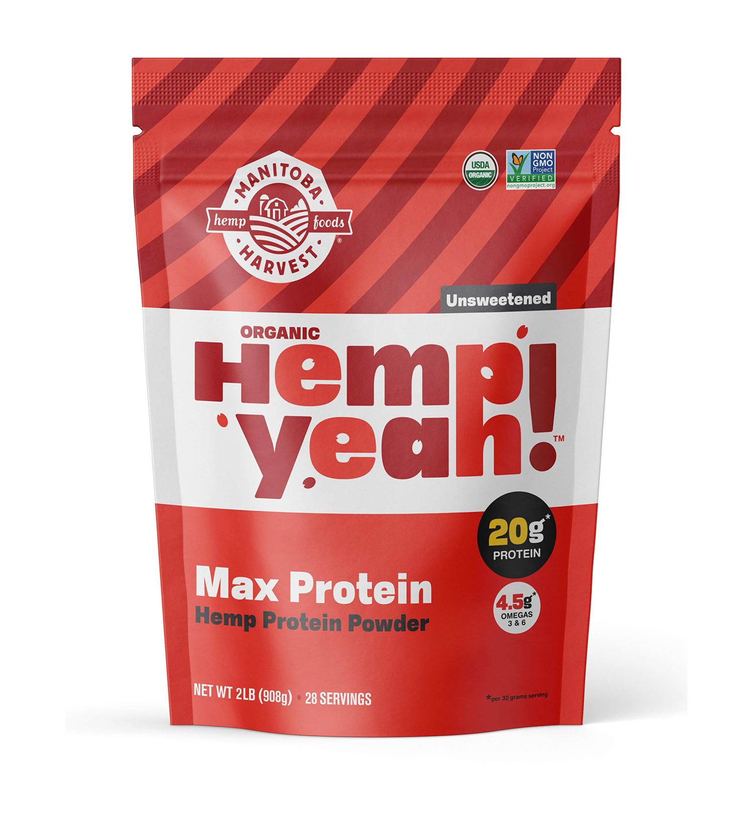 Manitoba Harvest Hemp Yeah! Organic Max Protein Powder 32oz - Unsweetened, 20g Protein, 4.5g Omegas, Keto-Friendly, Non-GMO - 2lb Pack - Buy Online on GoSupps.com