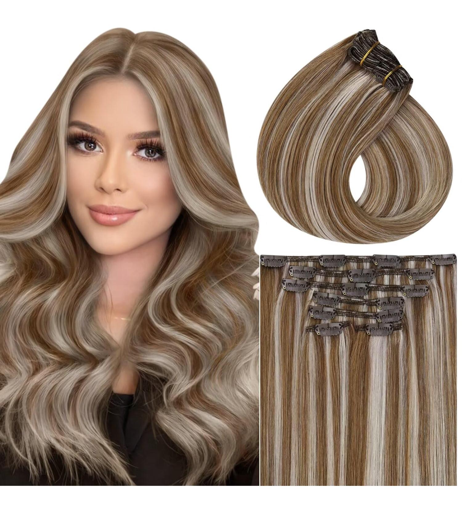 Vivien Extensions | Real Hair Clip-In Extensions | Remy Light Brown & Platinum Blonde P#8/60 | 14 Inch 120g 7 Pieces - Buy Online on GoSupps.com
