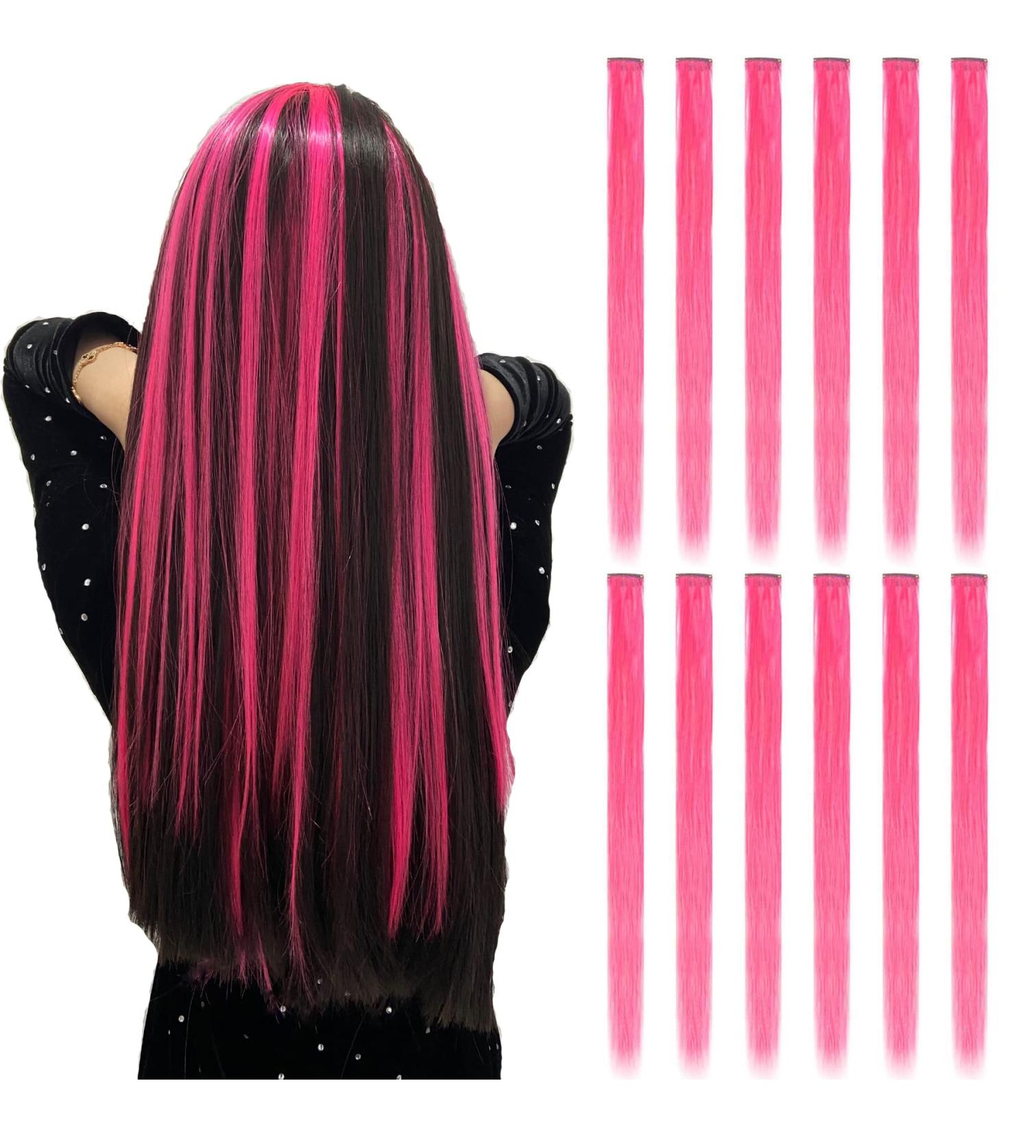 12PCS Hot Pink Clip-In Hair Extensions for Kids & Women - 20 Inch Straight Colorful Hair Extensions for Christmas & Halloween Parties - Buy Online on GoSupps.com