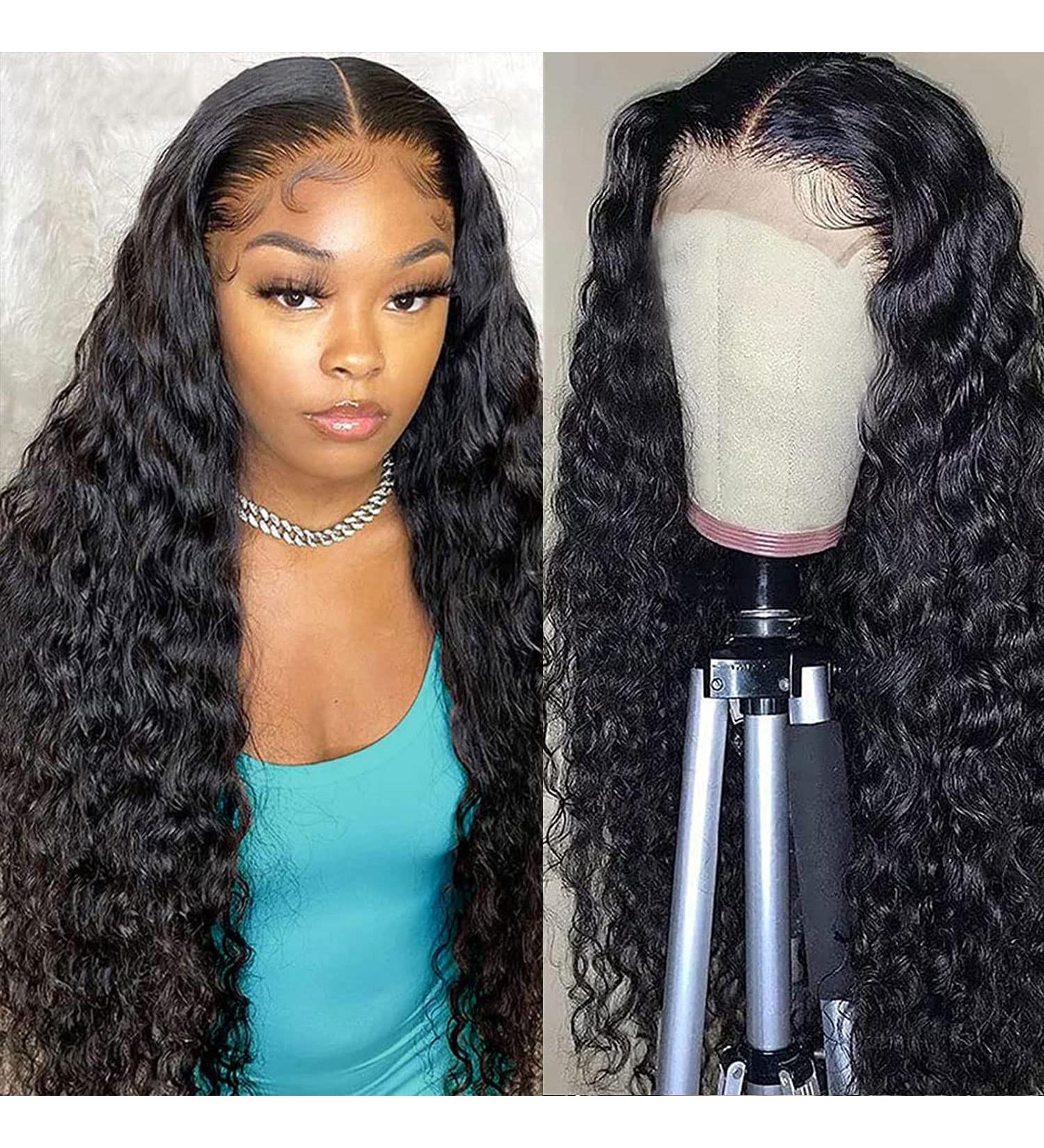 22 Inch Water Wave Lace Closure Wig | Brazilian Human Hair | Pre Plucked & HD Transparent Lace Front | 150% Density | Wet and Wavy with Baby Hair - Buy Online on GoSupps.com