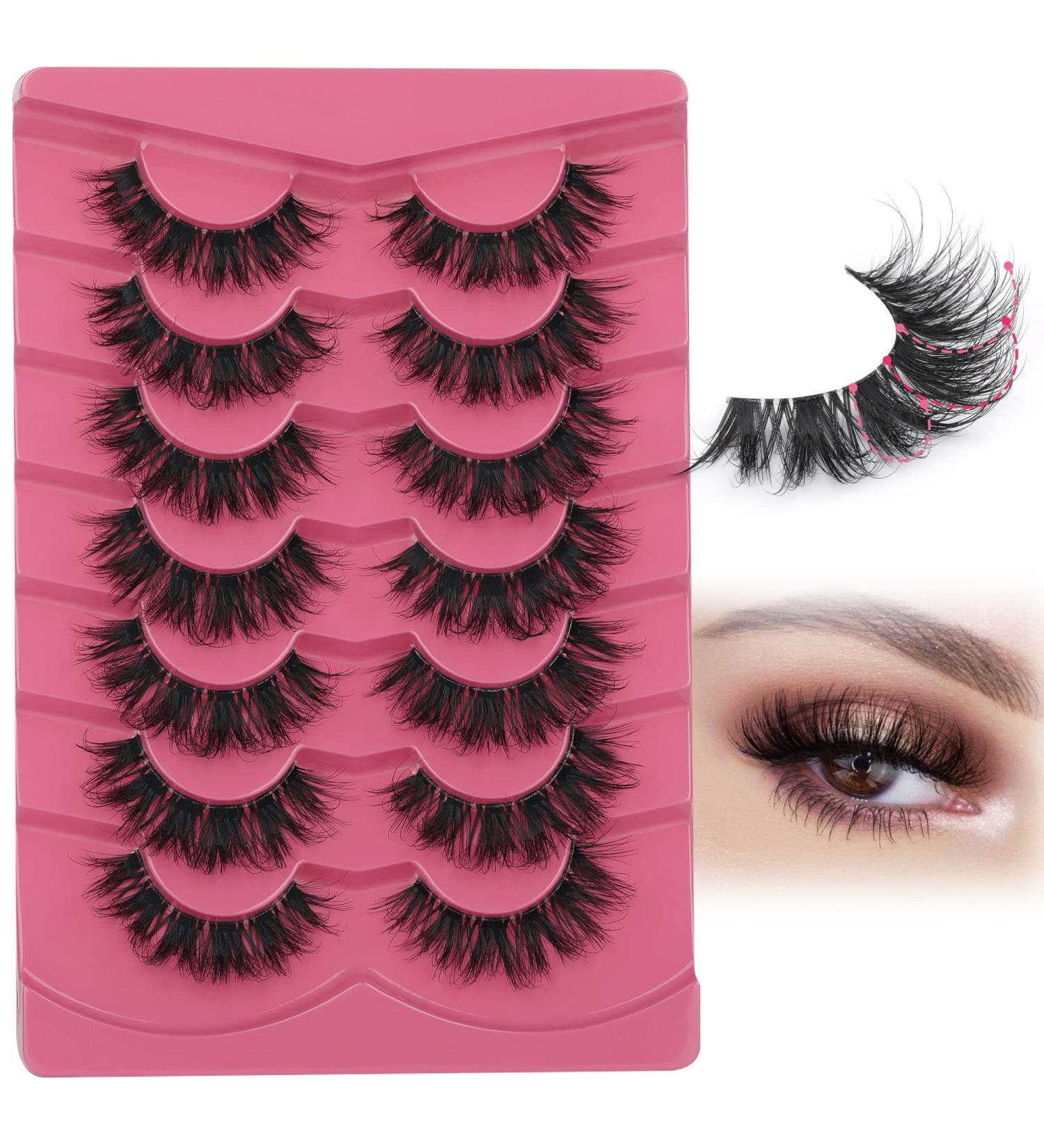 Fanxiton 5D Fluffy Crossed Mink Lashes - 7 Pairs 20mm Faux Mink Eyelashes with Clear Band - Buy Online on GoSupps.com