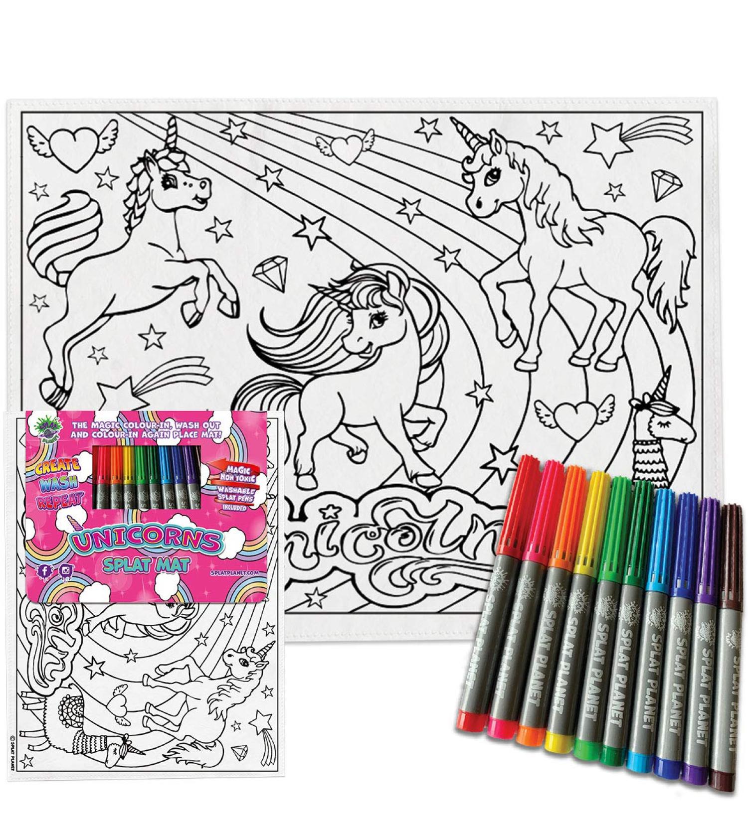 Splat Planet Unicorn Toddler Placemat with 10 Washable Magic Pens - Non-Toxic Color & Wash Out Mat - Buy Online on GoSupps.com