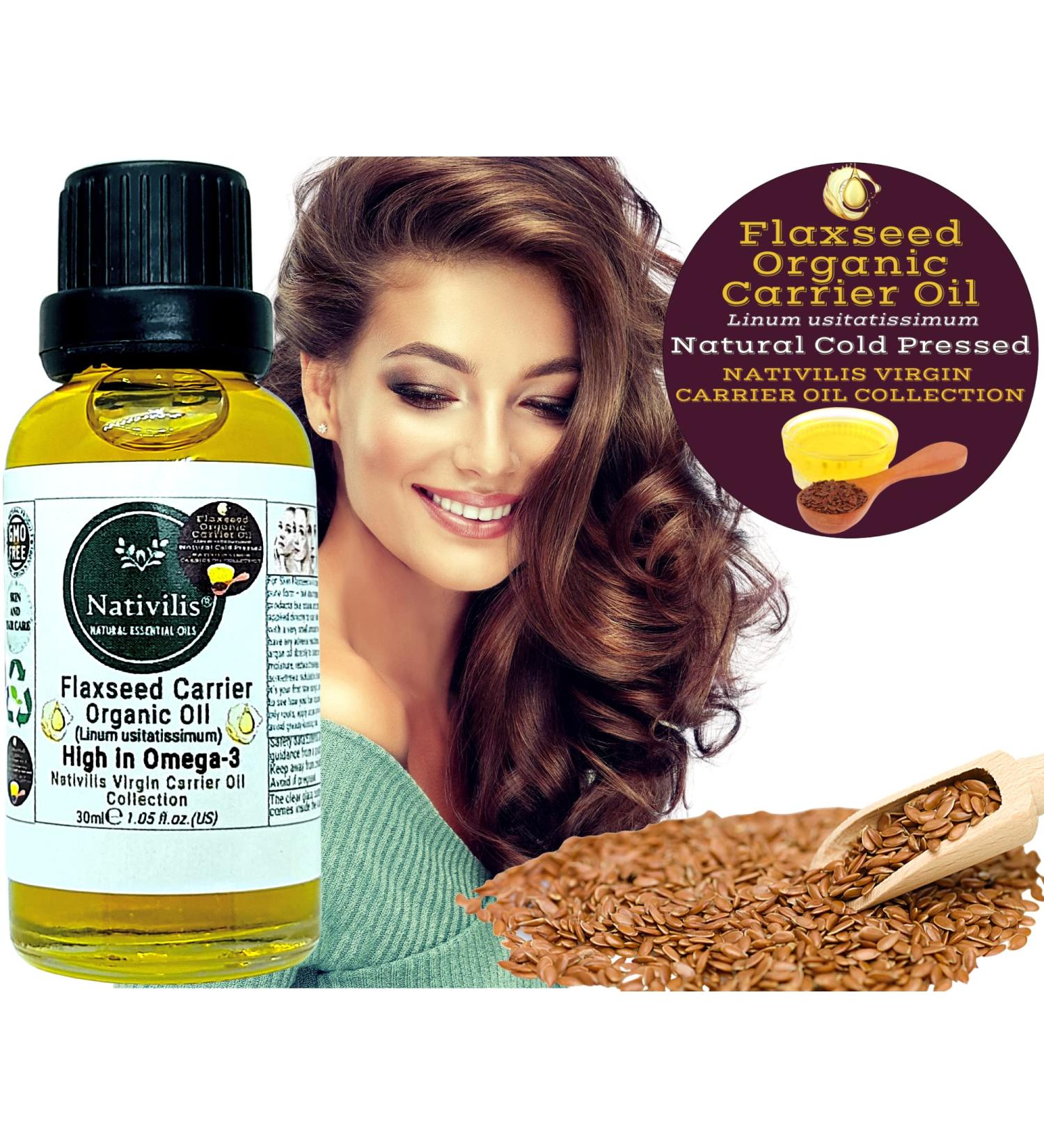 Nativilis Organic Flaxseed Carrier Oil (Linum usitatissimum) - linseed oil - Hair Face & Skin - Natural Cold Pressed - High in Omega-3 - Improves Skin Smoothness Moisturizes Dry Skin - Copaiba - Buy Online on GoSupps.com