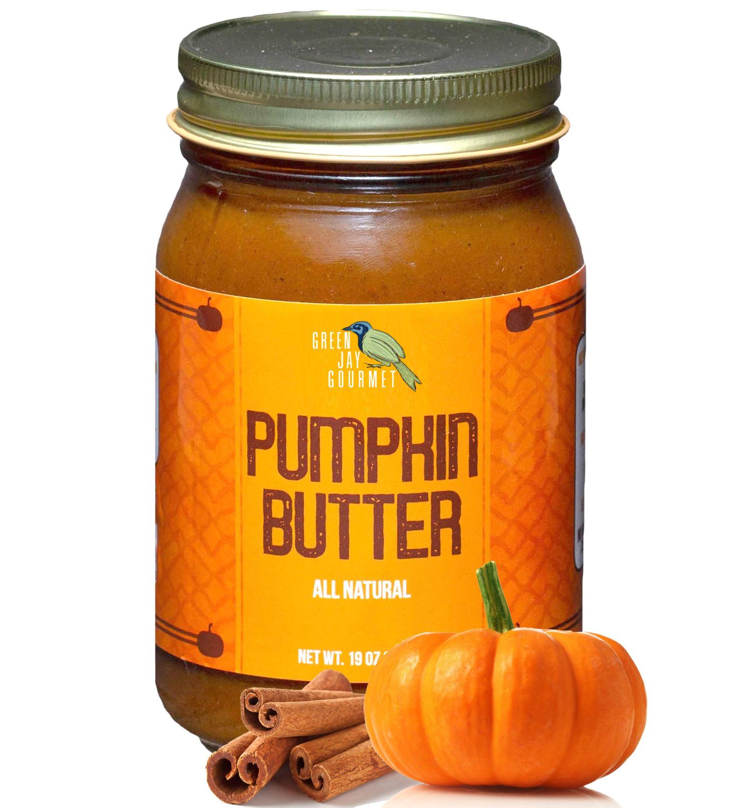 Green Jay Gourmet Pumpkin Butter 19 Ounces - All-Natural, Gluten-Free Fruit Spread - Pumpkin Spread with Pumpkins & Spices - Gourmet Fruit Butter - No Corn Syrup, Preservatives or Trans-Fats Pumpkin 1.18 Pound (Pack of 1)
