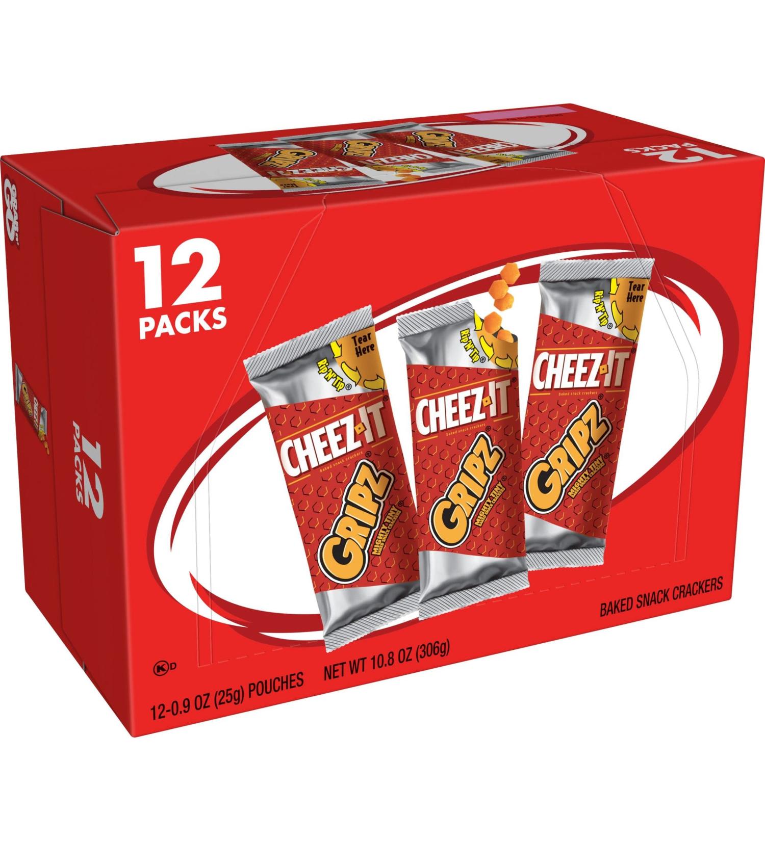 Cheez-It Gripz Original Tiny Baked Snack Cheese Crackers - 10.8oz Box (12 Pouches) - Buy Online on GoSupps.com