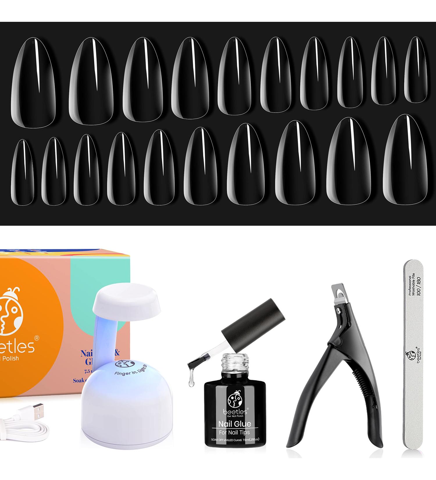 Beetles Easy Gel Tips Nail Extension Kit - 2-in-1 Glue Gel Base, Medium Almond Nails & UV LED Lamp - Buy Online on GoSupps.com