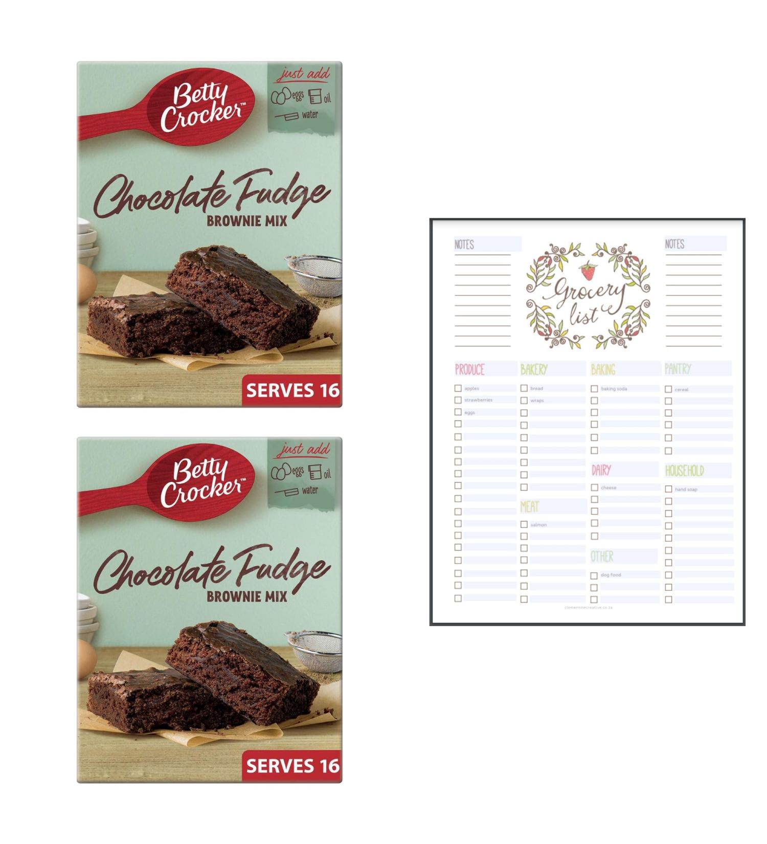 Cake Mix Bundle which Contains Betty Crocker Chocolate Fudge Brownie Mix 415g - Pack of 2 with Grocery List Card - Buy Online on GoSupps.com