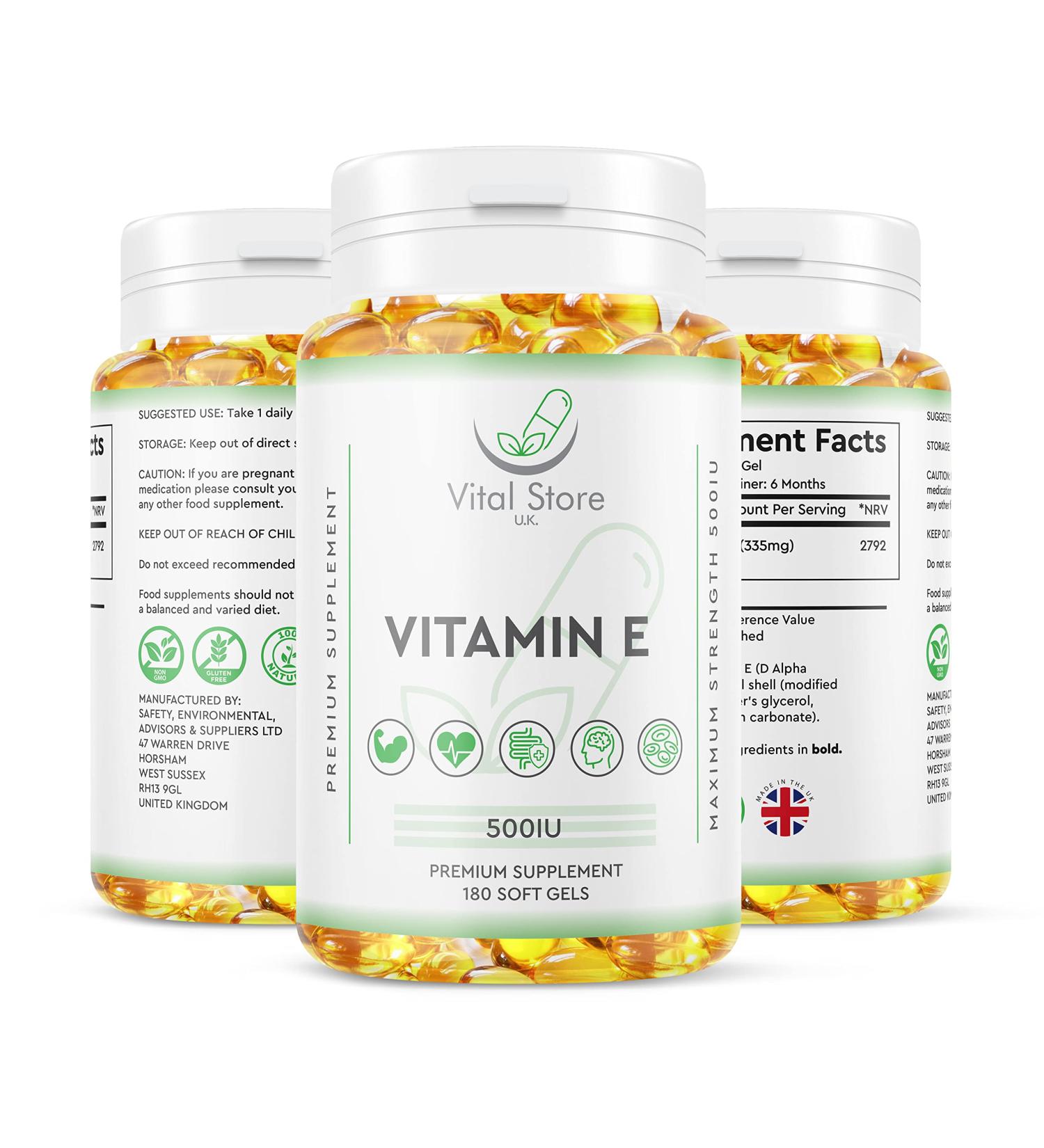 Vitamin E 500IU Vegan Softgels | 6-Month Supply 180ct | High Strength Alpha Tocopherol Capsules | 100% Natural & Vegan - Buy Online on GoSupps.com