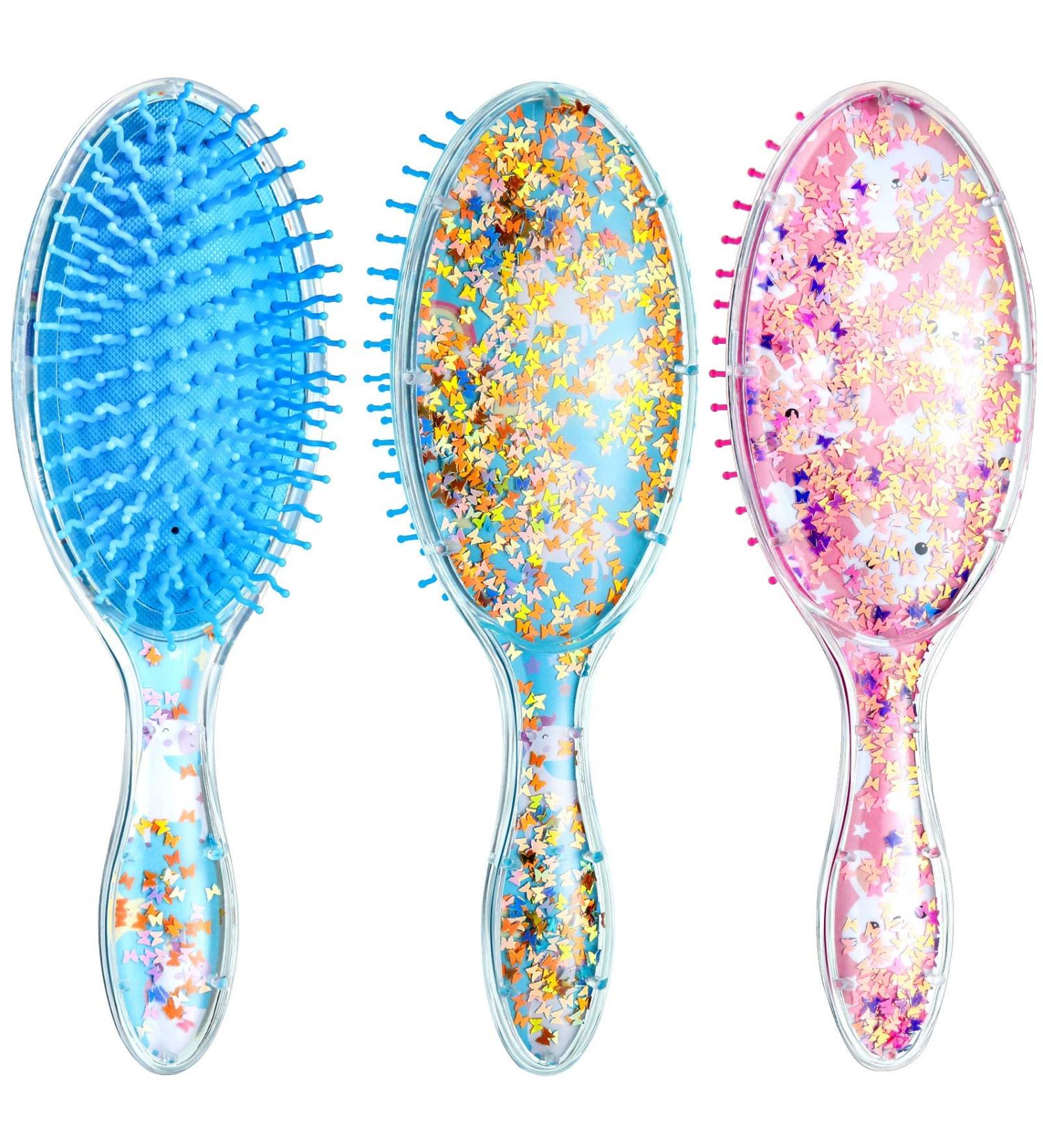 Kids Wet Hair Brush Set - 2 Confetti Glitter Detanglers for Girls | Soft Bristles Massage Brush | Ideal Christmas Holiday Gift (Bunny and Unicorn) - Buy Online on GoSupps.com