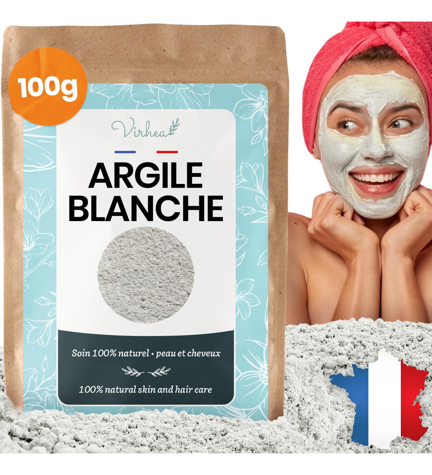  virhea White Clay Powder 100g - Acne Face Mask - Natural Face Care for Sensitive Skin - Kaolin Surfine Clay - Purifying Face Mask for Men and Women - Buy Online on GoSupps.com