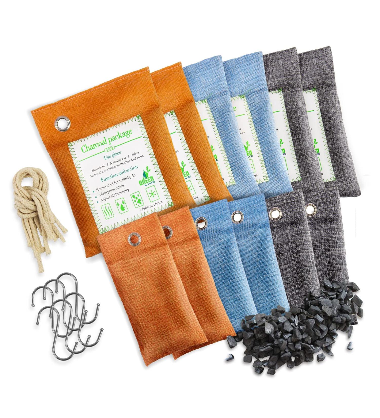 12 Pack Bamboo Charcoal Bags - Natural Odor Absorber & Air Purifier for Home, Car, Shoes - Activated Charcoal Eliminates Pet Smells - Includes 6x200g & 6x75g Bags - Buy Online on GoSupps.com