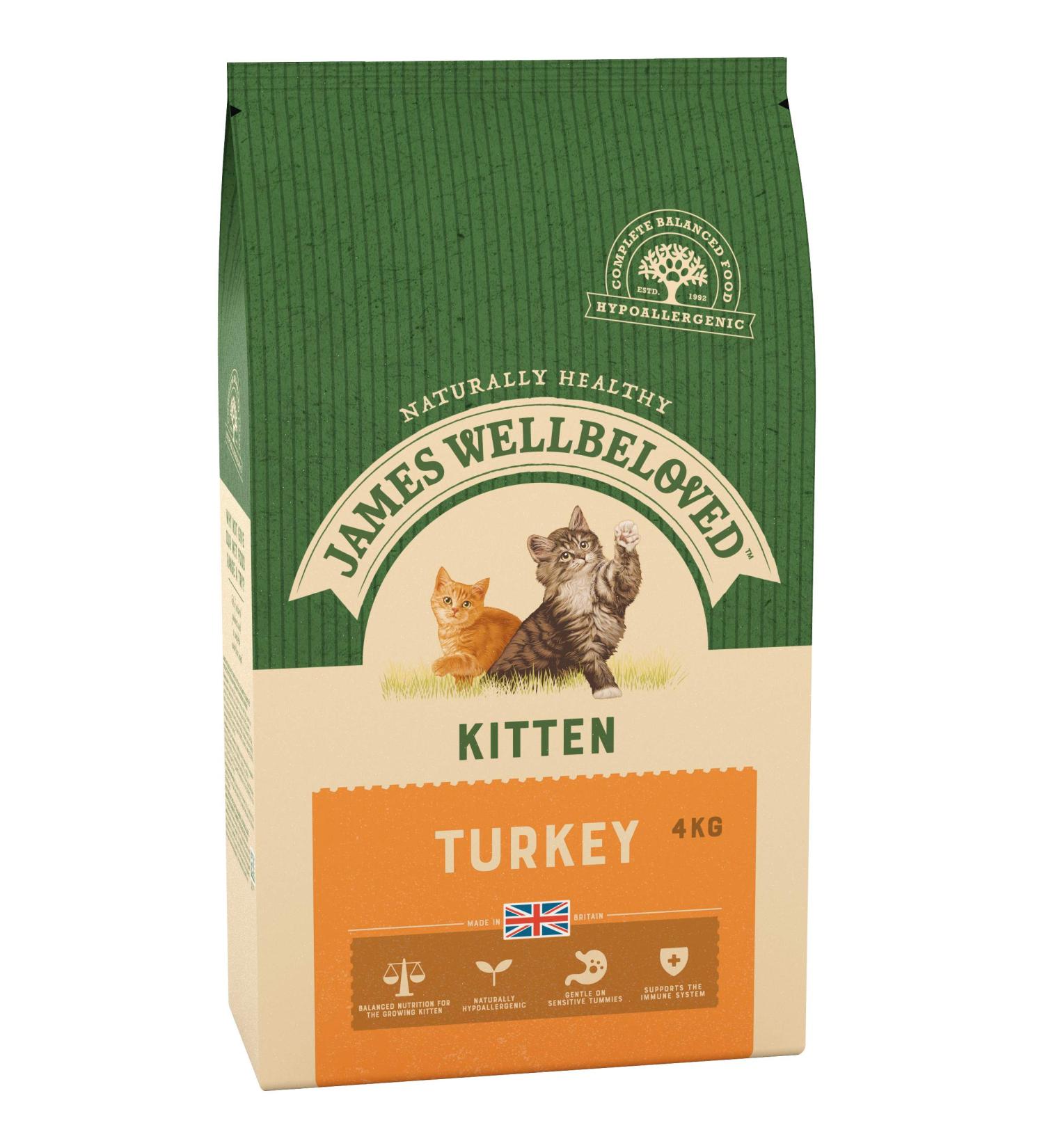 James Wellbeloved Kitten Turkey 4 kg Bag Hypoallergenic Dry Cat Food Turkey (Old Design) 4 kg (Pack of 1) - Buy Online on GoSupps.com