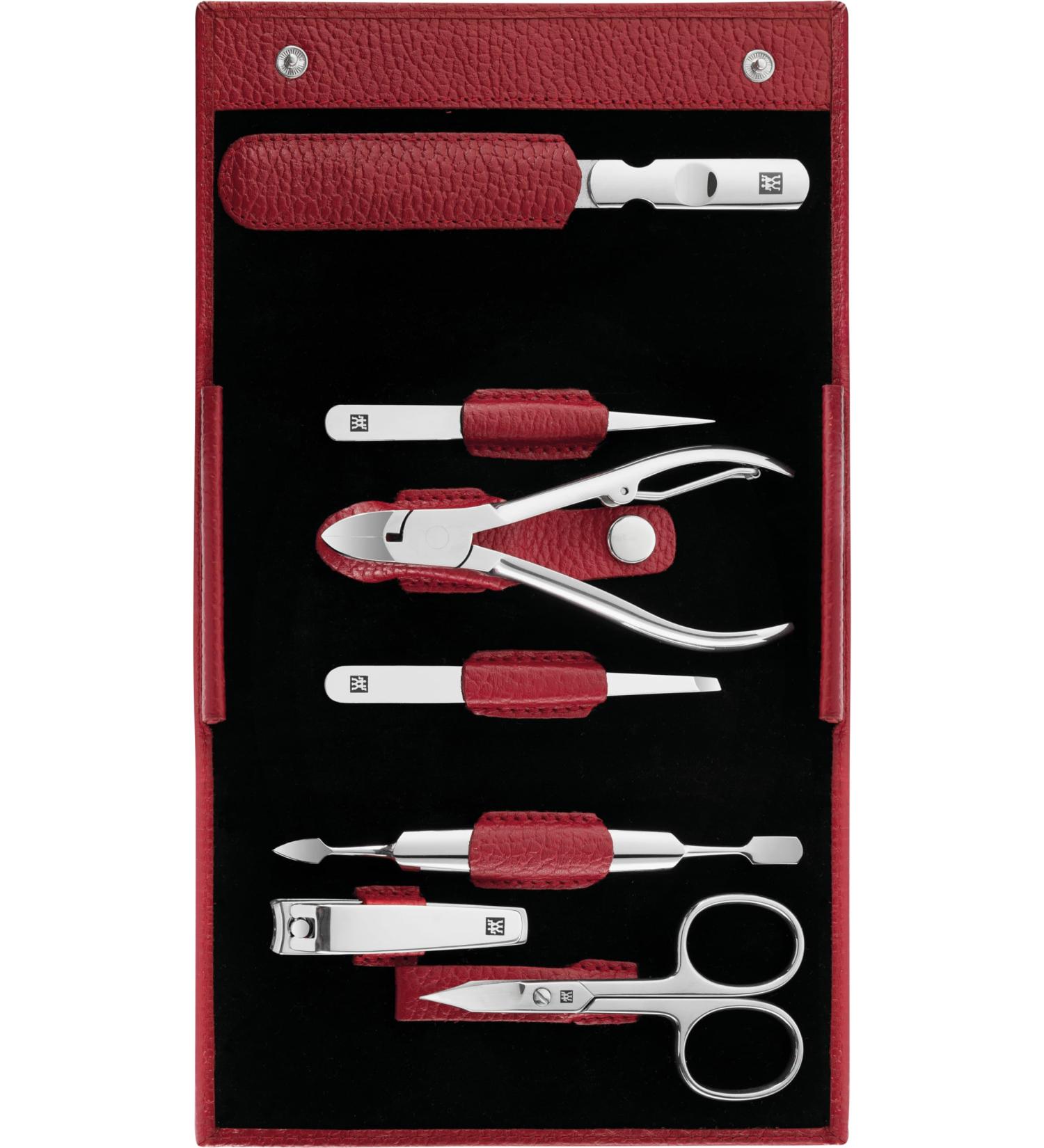 ZWILLING Manicure and Pedicure Set | 7-Piece Nail Care Kit in Red Leather - Perfect for Travel - Buy Online on GoSupps.com