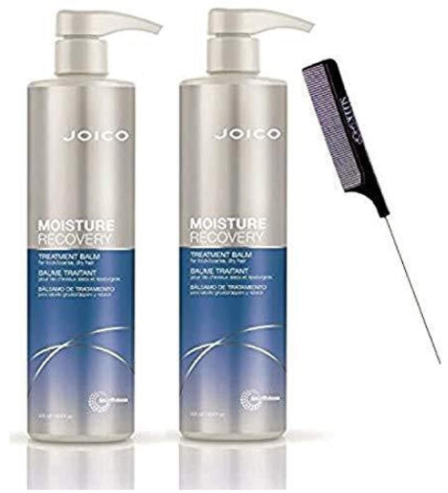 moist JOlCO MOISTURE RECOVERY Treatment Balm NEWEST PACKAGING for Thick/Coarse Dry Hair (w/ Sleek Steel Rat Tail Comb) (16.9 ounce / 500 ml - LARGE size PUMP (PACK OF 2))