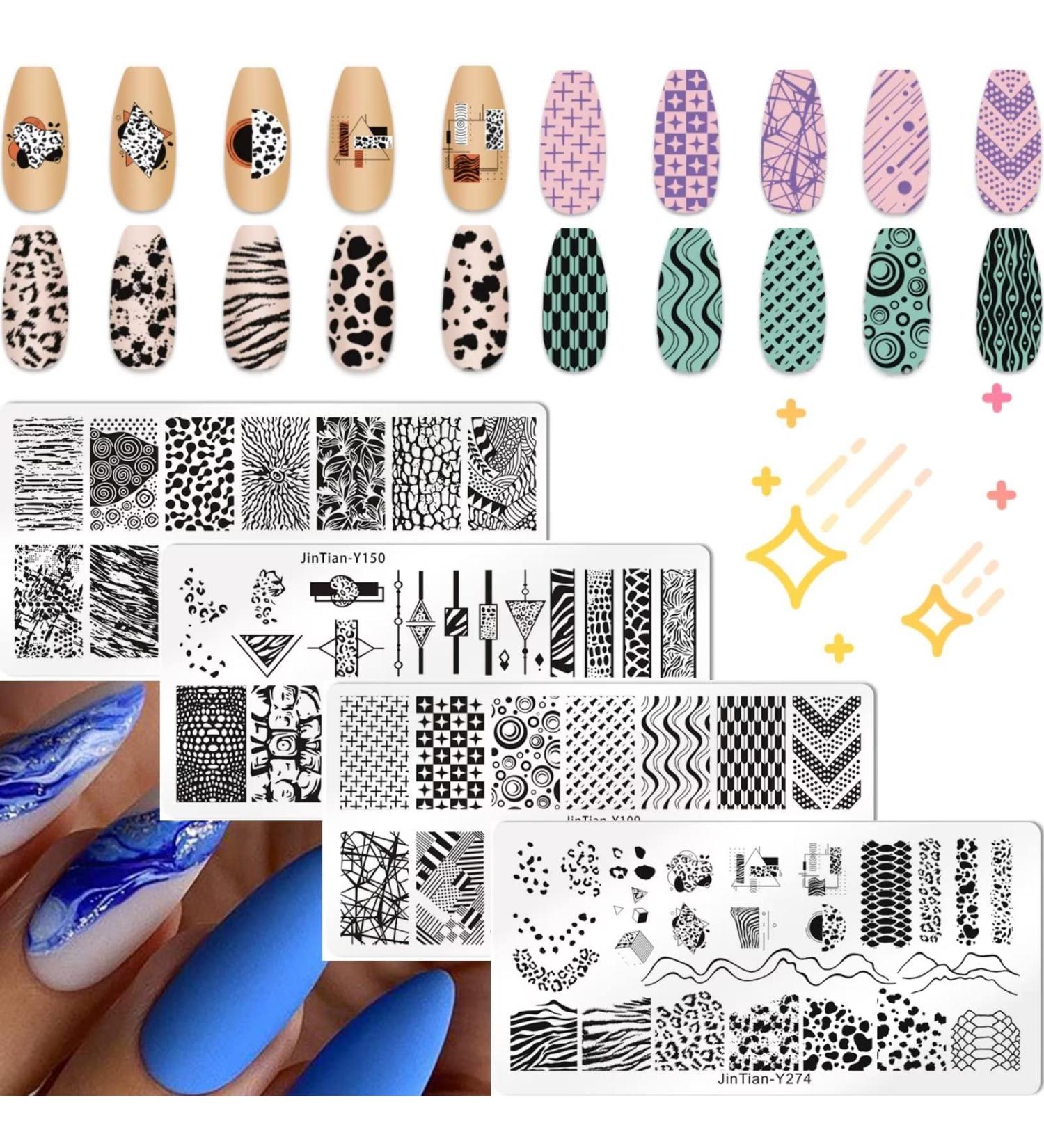 Geometric Nail Stamping Plates Set - 4Pcs Nail Templates for Art Stamping Kit - Buy Online on GoSupps.com