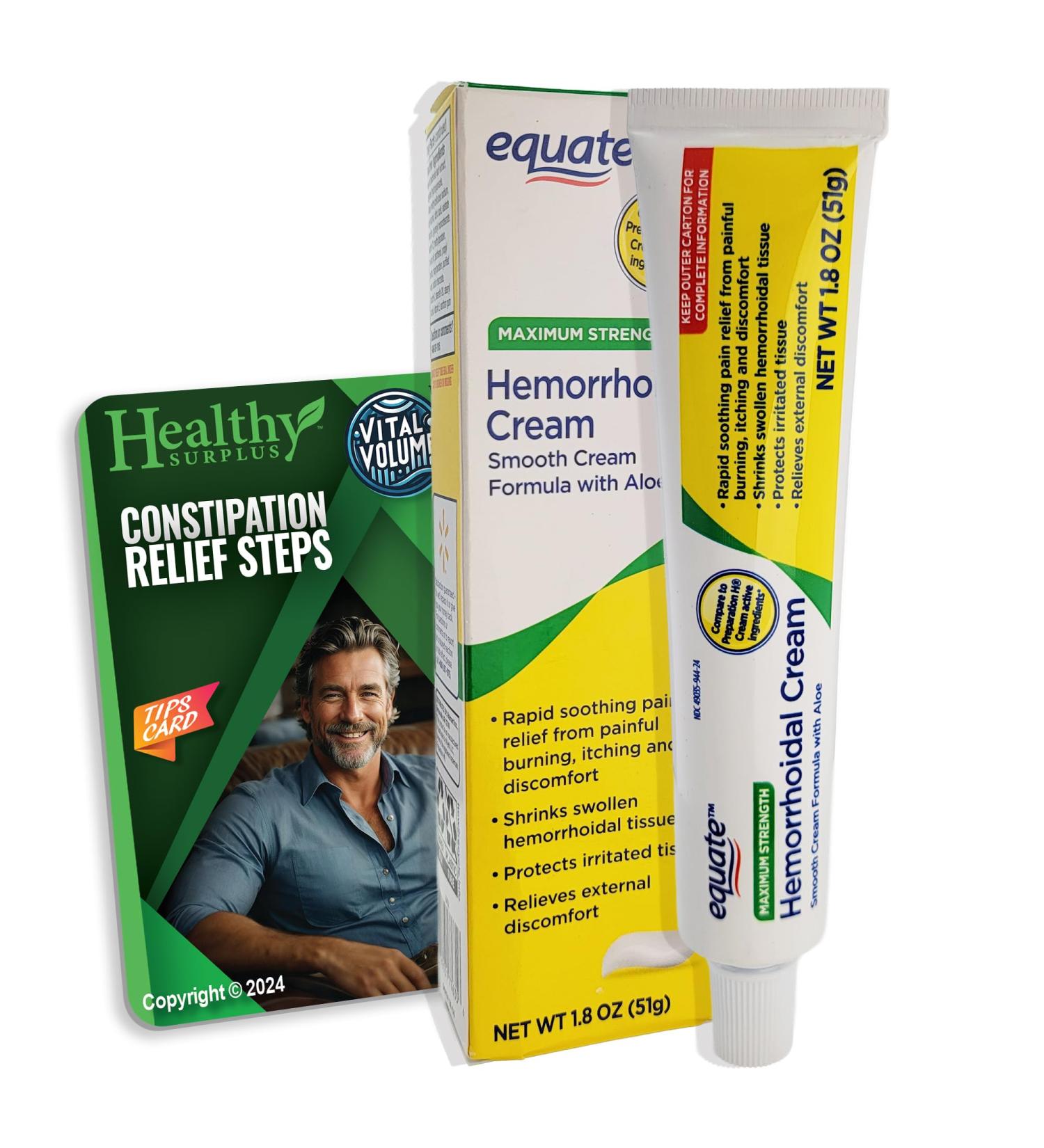 Healthy Surplus Equate Hemorrhoidal Cream/Ointment 1.8 OZ (51g) and Vital Volumes Tips Card Bundle - Buy Online on GoSupps.com