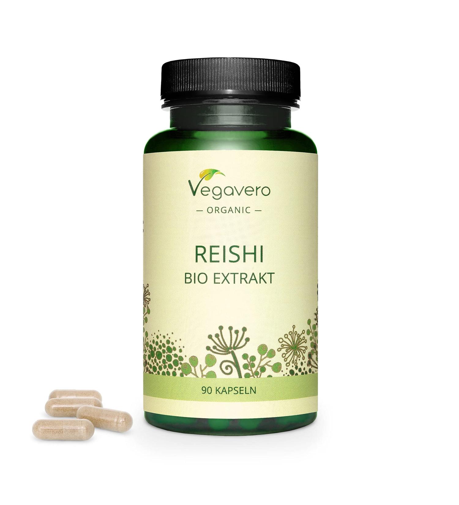 Organic Reishi Extract Vegavero | 8400mg | Ganoderma Lucidum with Polysaccharides & Beta Glucans | Mushroom Extract Powder | 90 Capsules - Buy Online on GoSupps.com
