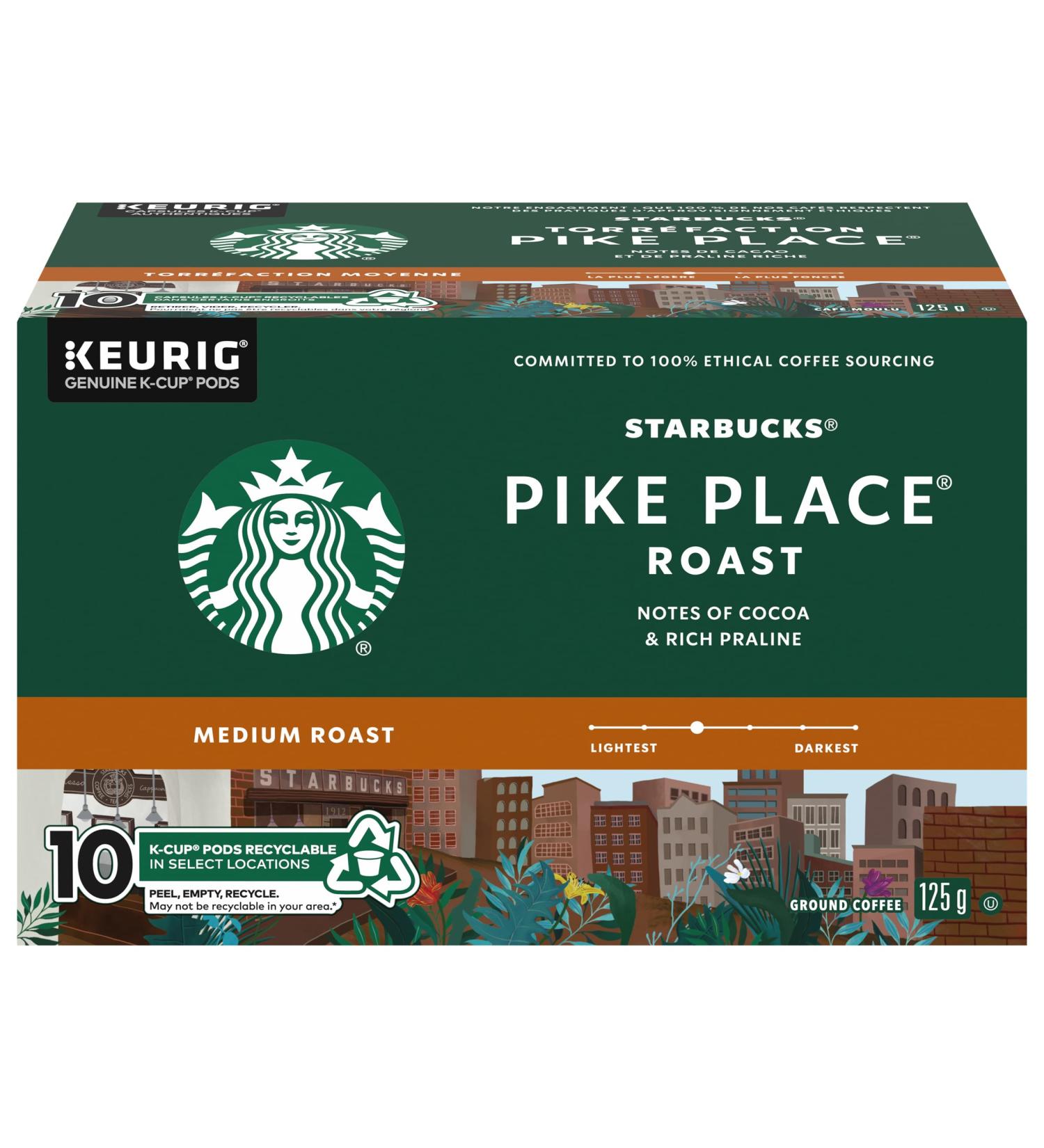 STARBUCKS PIKE PLACE Roast Medium Roast Ground Coffee K-CUP Pods 10 ct Box Pike Place 125 g (Pack of 1) - Buy Online on GoSupps.com