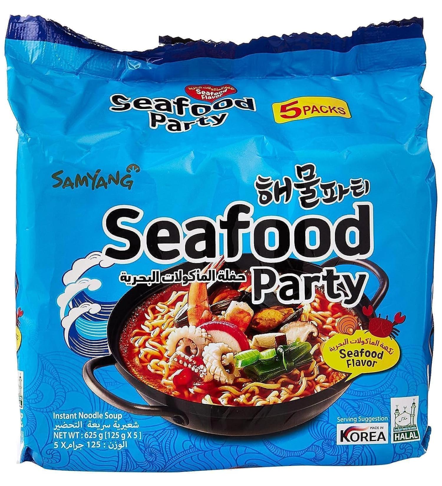 Samyang Seafood Party Korean Style Ramen Noodle Soup 125g X 5 Packs (625g) - Buy Online on GoSupps.com