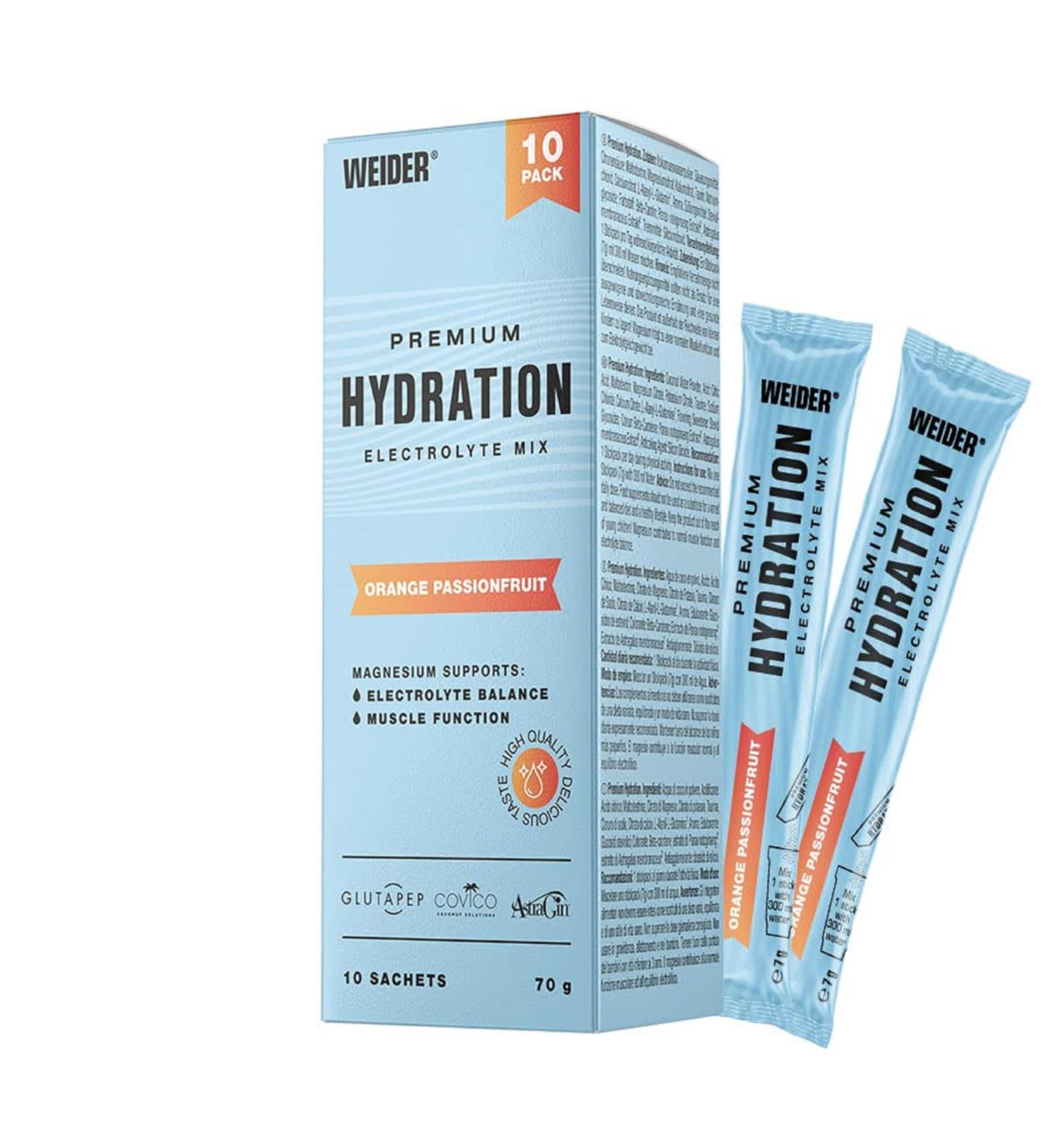 Weider Premium Hydration Electrolyte Powder - Sugar-Free Mineral Reload for Sports & Hangovers Vegan Refreshing Orange Maracuja Flavor - 10 Portions - Buy Online on GoSupps.com