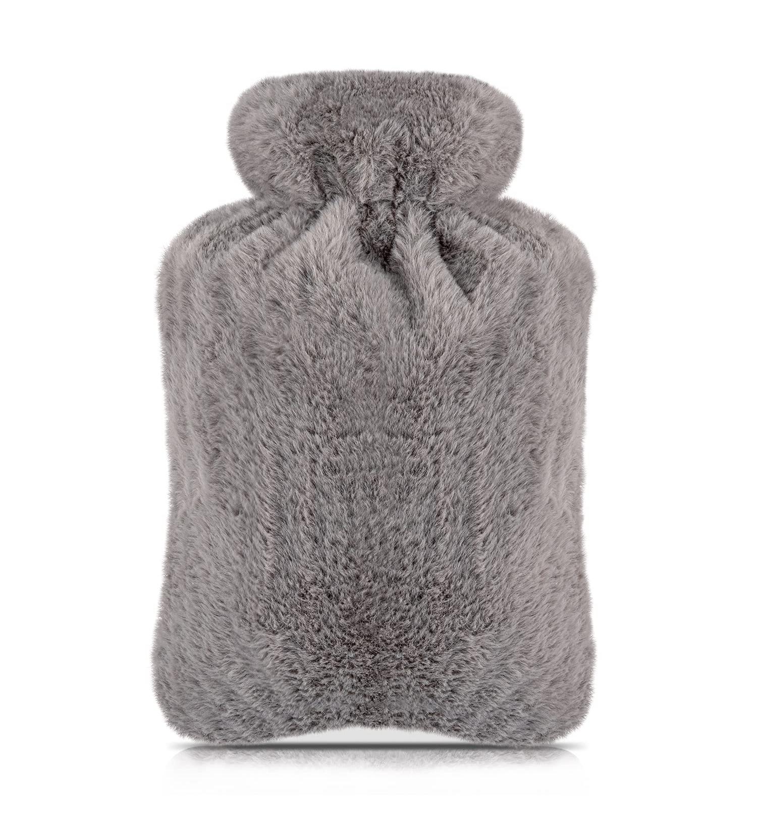 LEEVOT Hot Water Bottle Hand and Foot Warmer - 2000ml Portable Ice Compress with Gray Fluffy Cover for Comfort & Relief - Buy Online on GoSupps.com