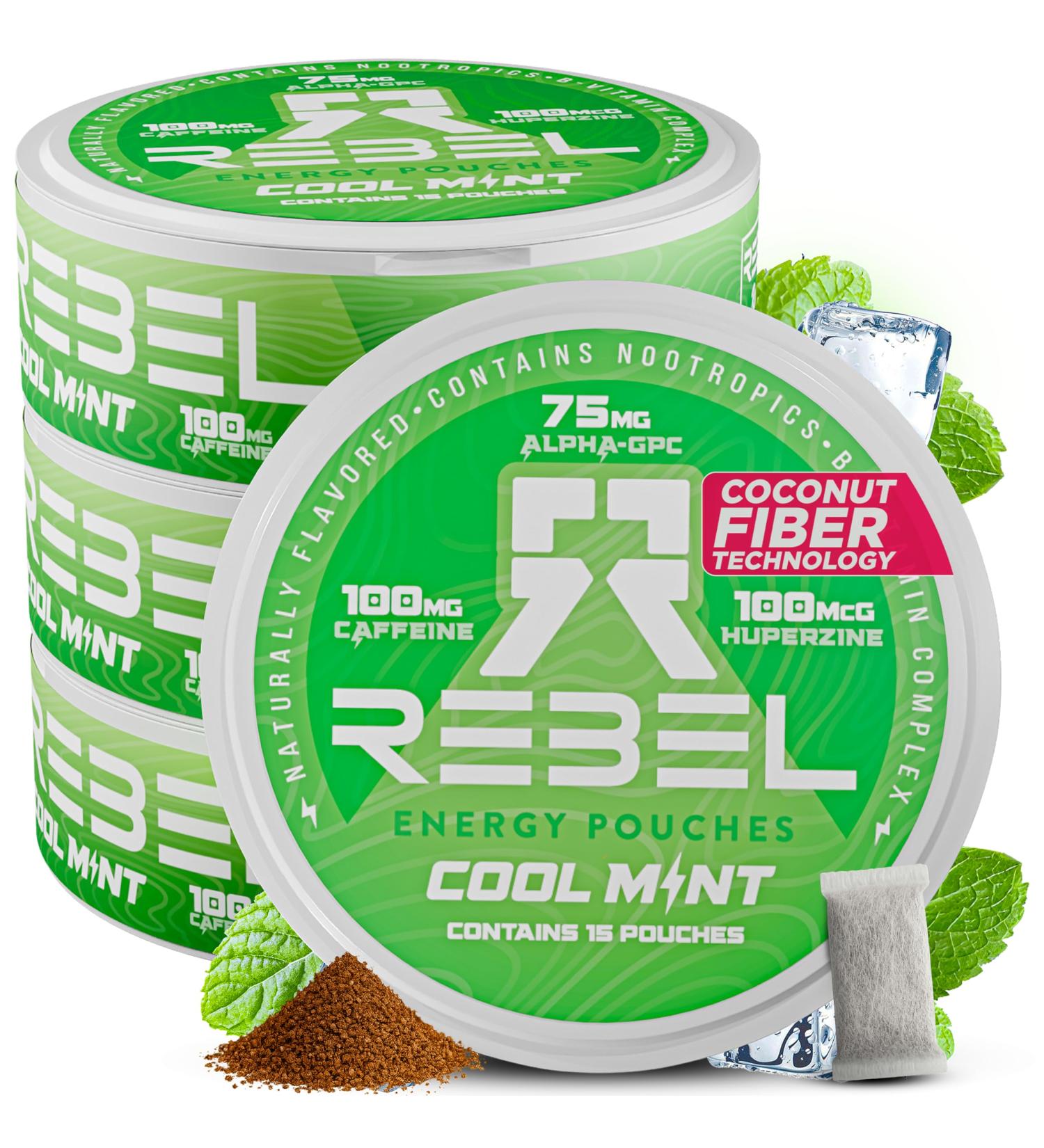 Nootropic Energy Caffeine Pouches (Cool Mint) 100mg Caffeine Alpha GPC Huperzine A & Essential Vitamins Sugar-Free Coconut Fiber Technology 15 Pouches Per Can (Pack of 4) Mint Pack of 4 - Buy Online on GoSupps.com