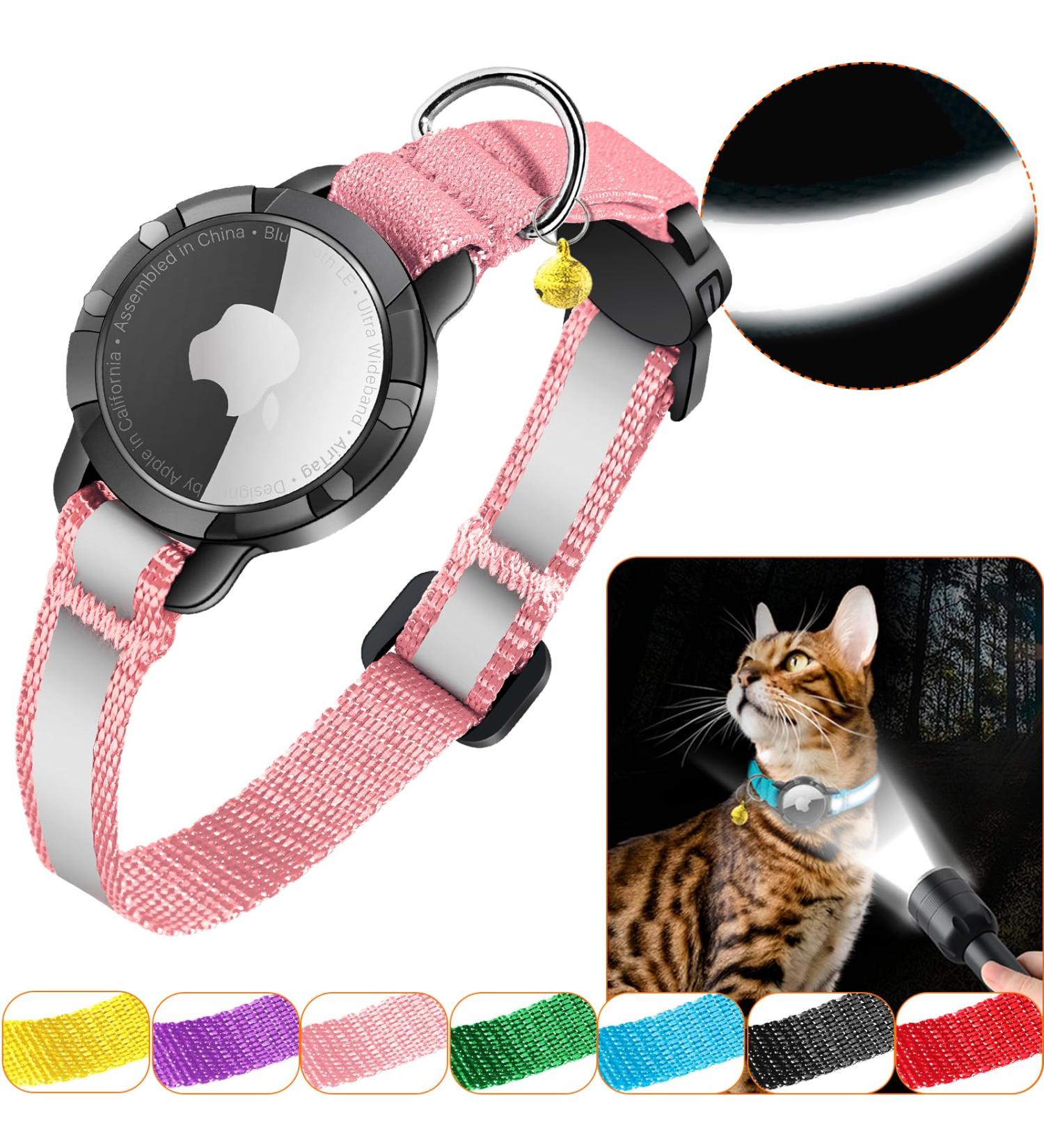 Airtag Cat Neck Band - Waterproof & Reflective Collar for Kittens | Safe Rubber Clasp | Pink S (23-33cm) - Buy Online on GoSupps.com