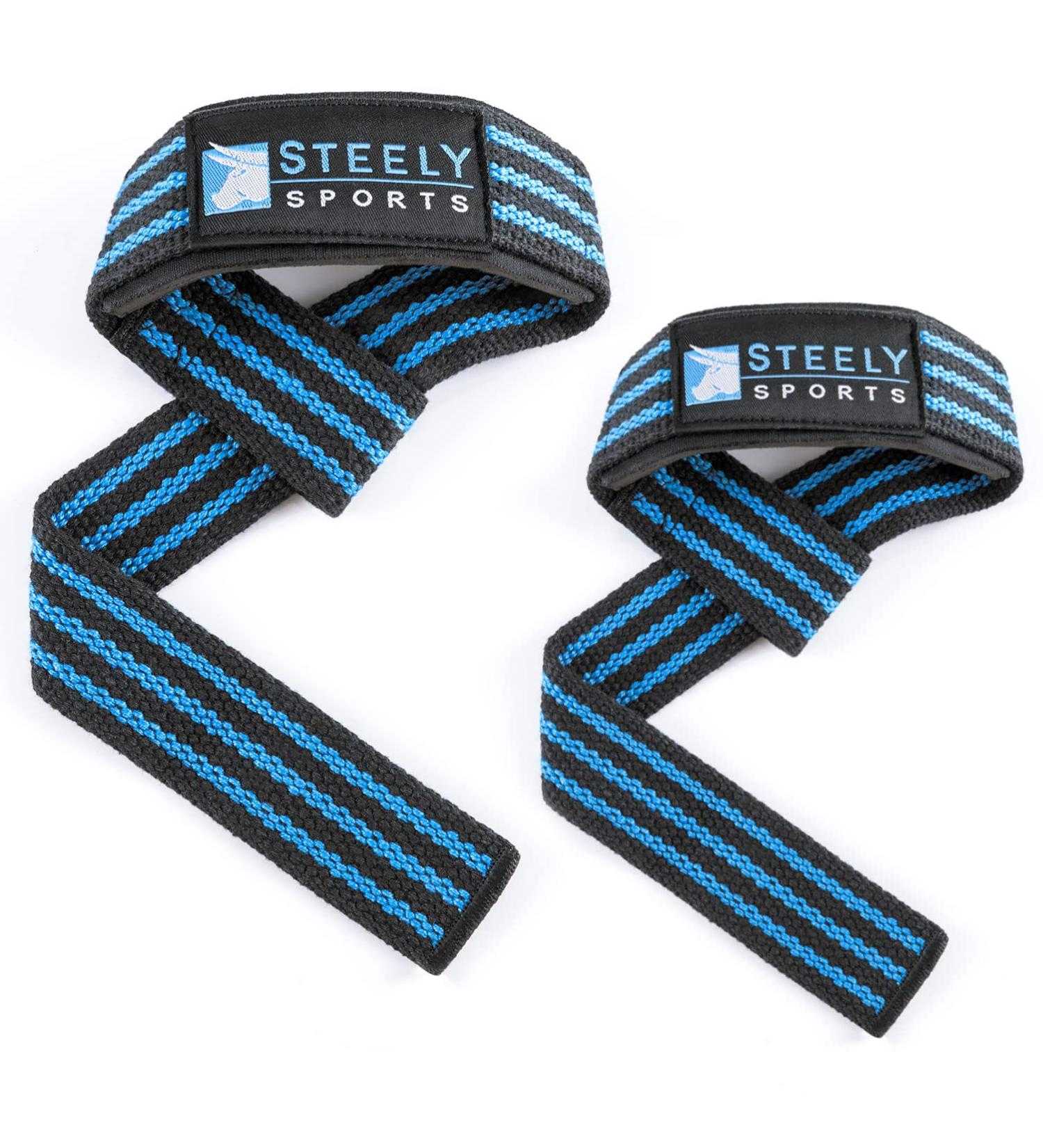 Steely-Sports Power Lifting Straps - Padded Black/Blue Bodybuilding Straps for Enhanced Strength & Support - International Shipping Available - Buy Online on GoSupps.com