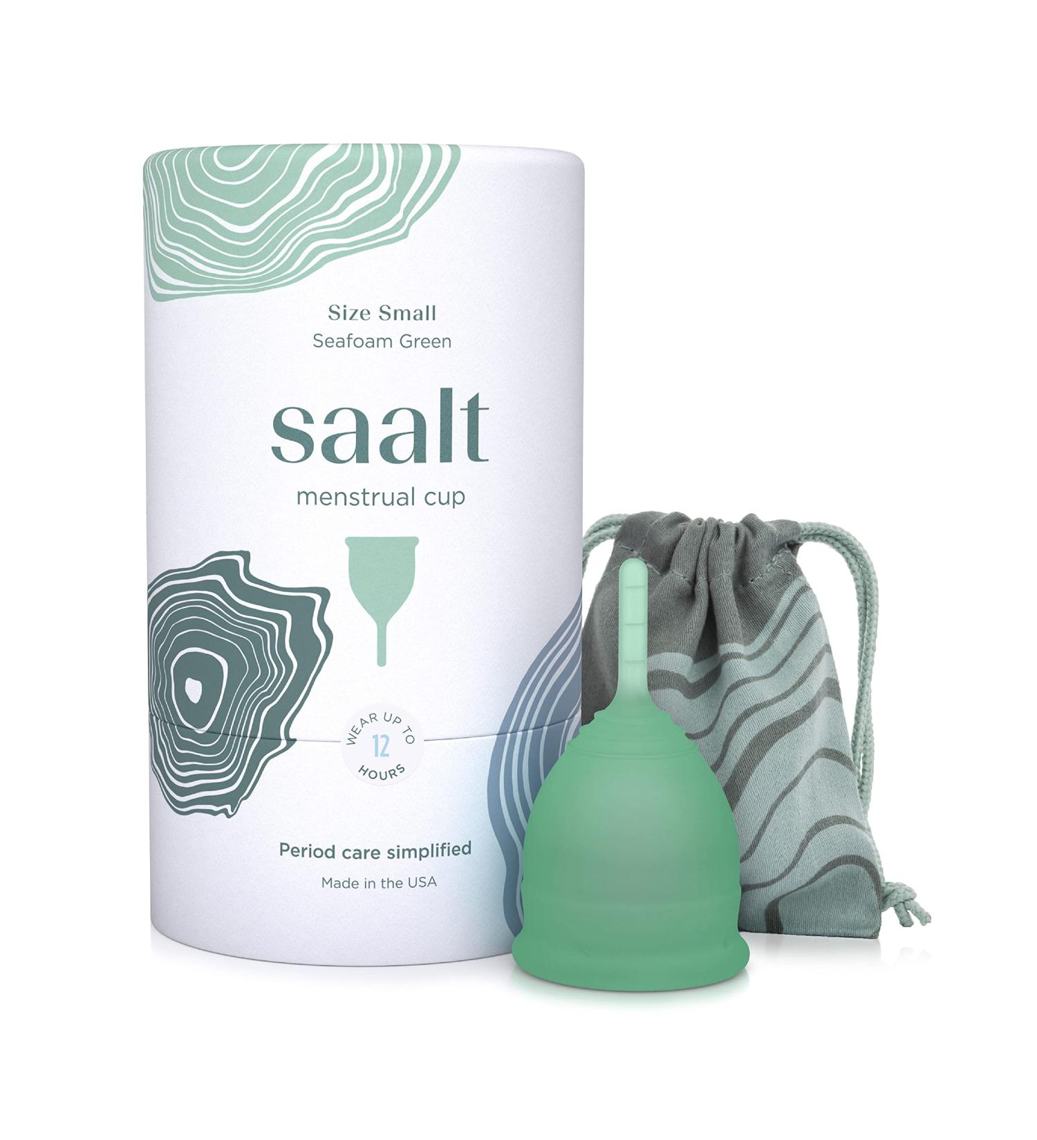 Saalt Menstrual Cup - Premium Design - Most Comfortable Period Cup - #1 Active Cup - Wear for 12 Hours - Soft Flexible Reusable Medical-Grade Silicone - Made in USA (Seafoam Green Small) Small Seafoam Green - Buy Online on GoSupps.com