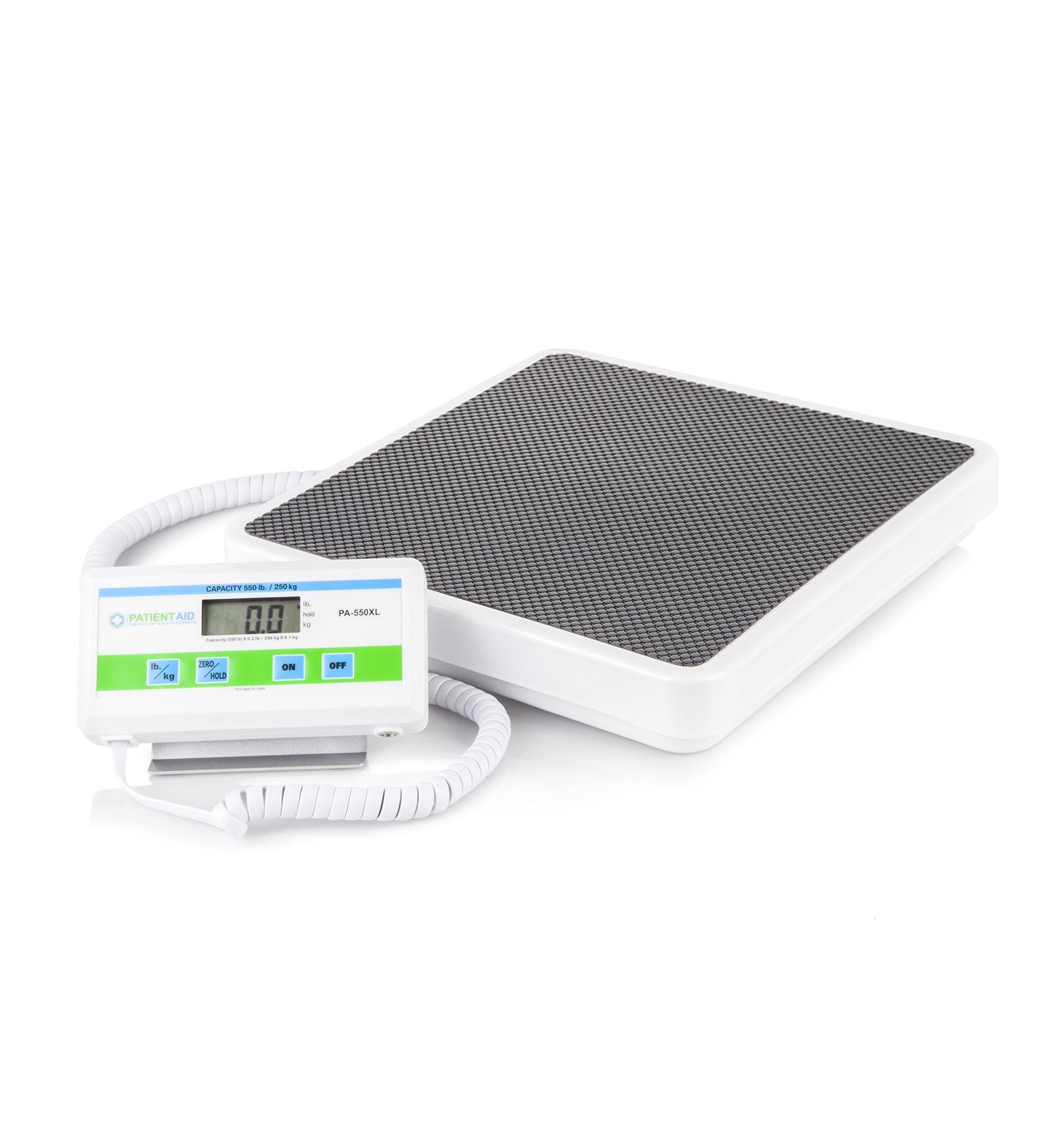 Medical Grade Portable Floor Scale - Easy-to-Read Digital Display - Heavy Duty for Home, Hospital & Physician Use - Pound & Kilogram Settings - 12 x 12.5 Platform - 550 lb Limit by Patient Aid - Buy Online on GoSupps.com