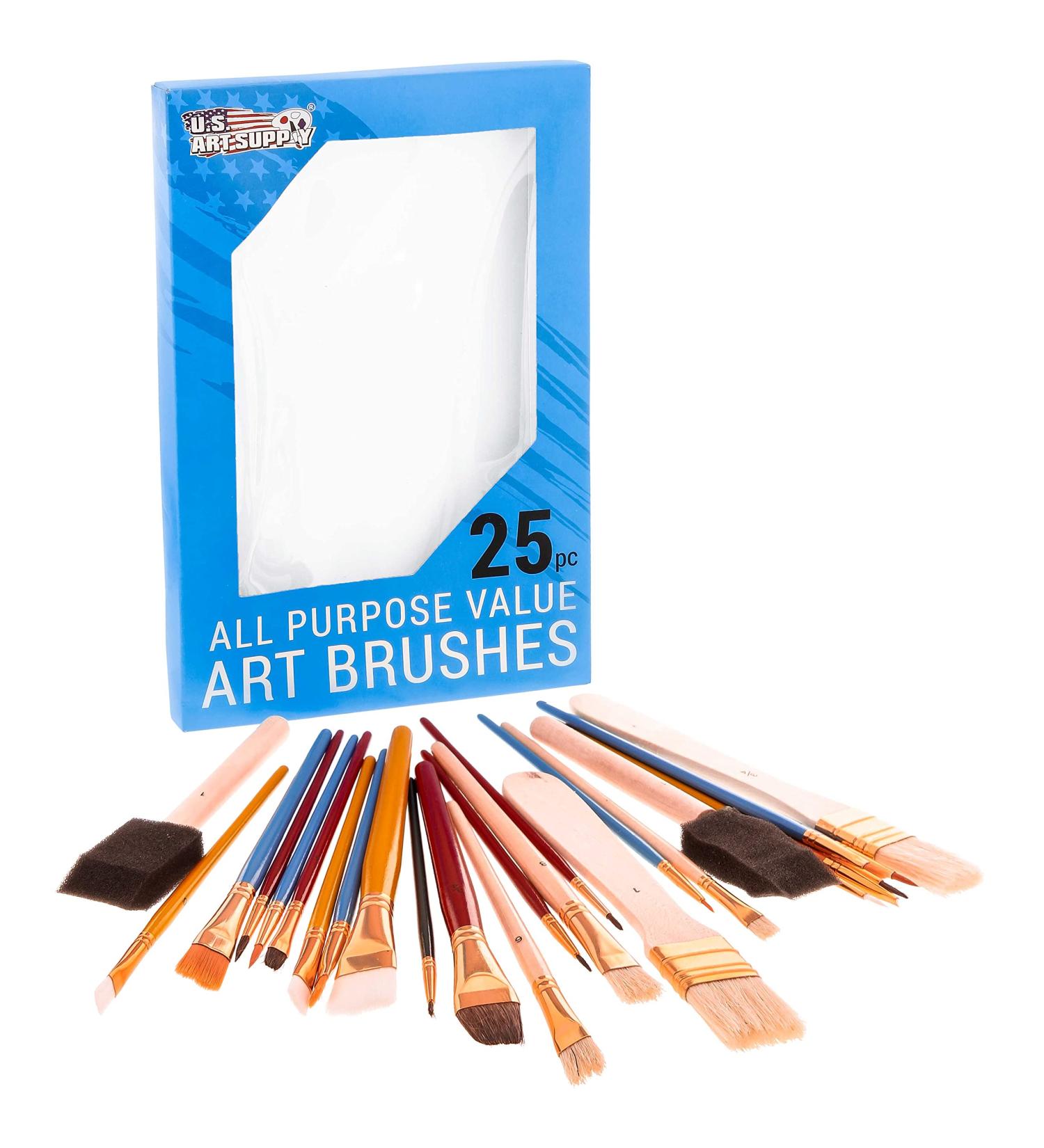 U.S. Art Supply 25-Piece Paint Brush Set for Acrylic Oil Watercolor - Round Flat Foam Brushes for Portraits Canvas Paper Wood - Kids Students Adults - Buy Online on GoSupps.com