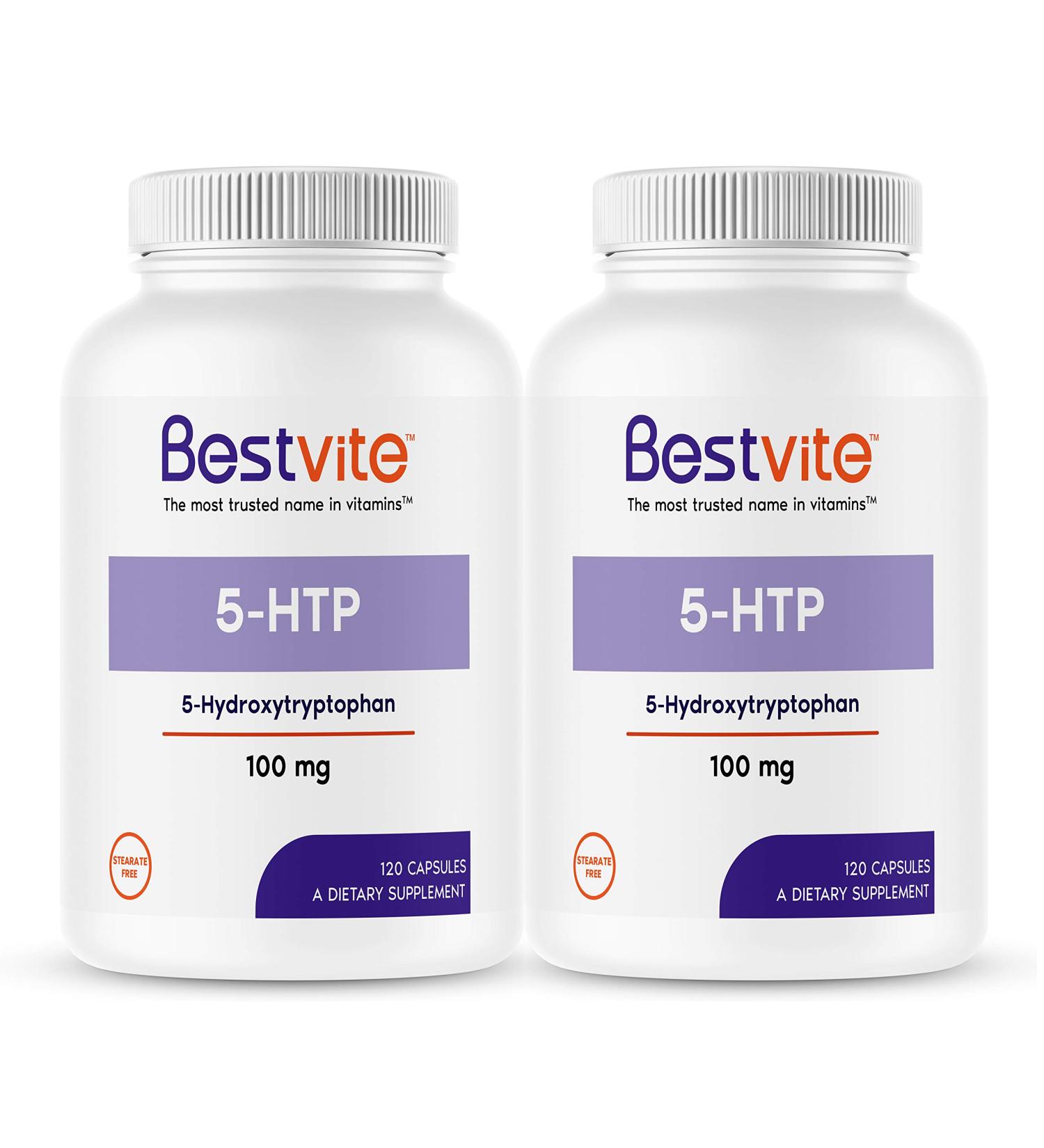 5-HTP 100mg (240 Capsules) - Non-GMO, Gluten-Free, No Stearates - 120 Count x 2 Pack - Buy Online on GoSupps.com