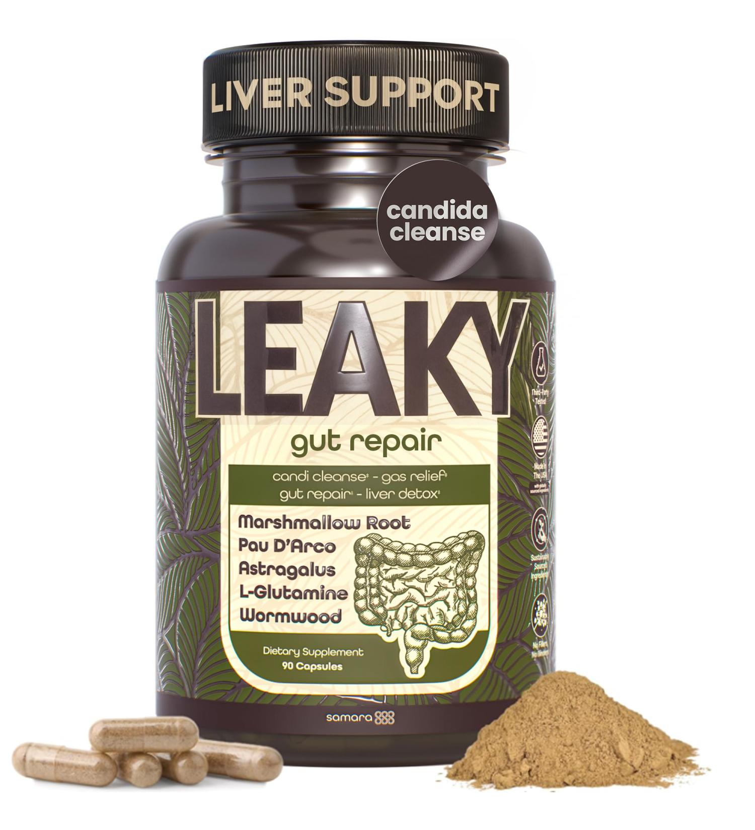 Samara 888 Leaky Gut Repair Supplement & Candida Support with Marshmallow Root Woormwood and PAU D'Arco - Liver Cleanse Detox & Repair - Supports Gas Relief for Adults - 90 Vegan Capsules - Buy Online on GoSupps.com