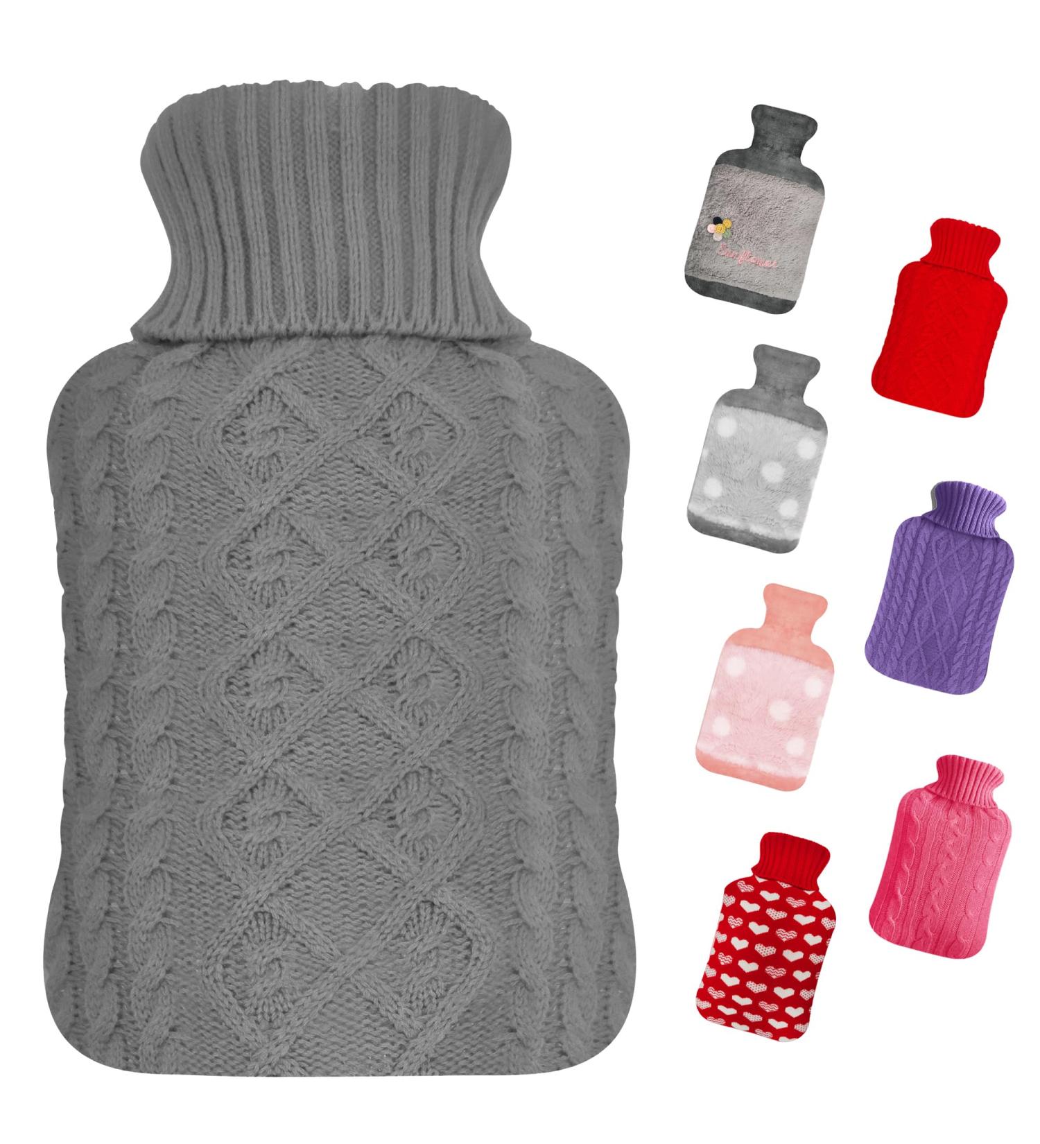 u201c2L Hot Water Bottles with Knitted Cover for Pain Relief | UK | Greyu201d - Buy Online on GoSupps.com