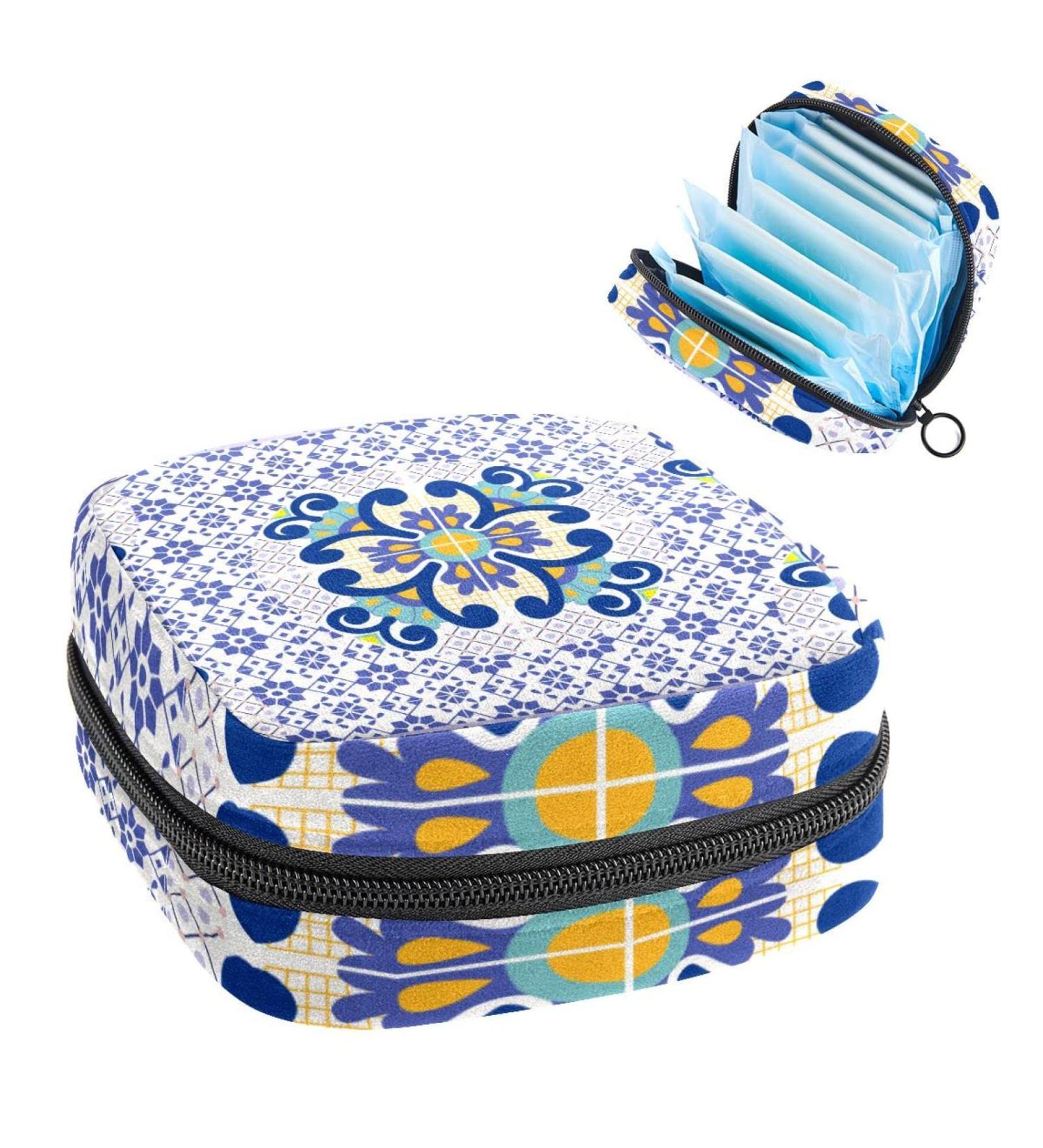 Purple Talavera Geometric Flower Pattern Sanitary Napkin Storage Bag - Portable Period Pouch for Women & Teens - Multi-colored - Buy Online on GoSupps.com